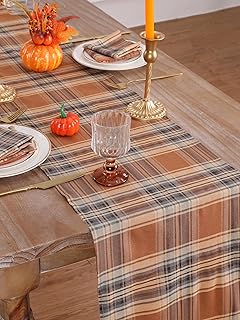 B-COOL Checkered Table Runners Plaid Fabric - 2PCS Rectangle 13x108 Inch Fall Themed Halloween Table Cloth for Indoor Outdoor Use Autumn Table Cover for Kitchen Home BBQs Parties