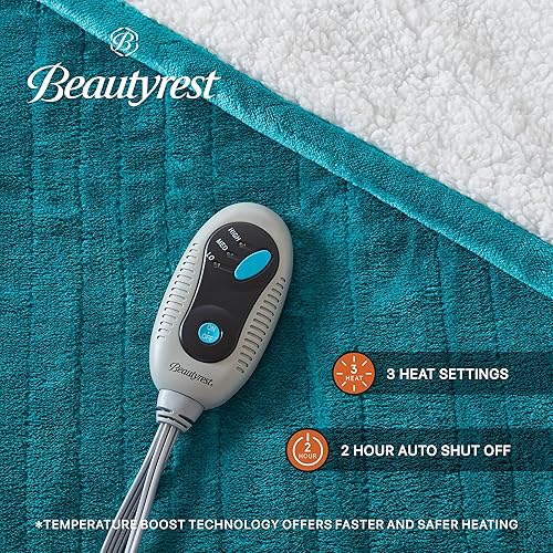 Vista 165 de Beautyrest - Manta Eléctrica Reversible de Felpa ultraligera - Manta Eléctrica, Regulador de Múltiples Niveles de Calor Acogedor Sofá Sala de Estar
