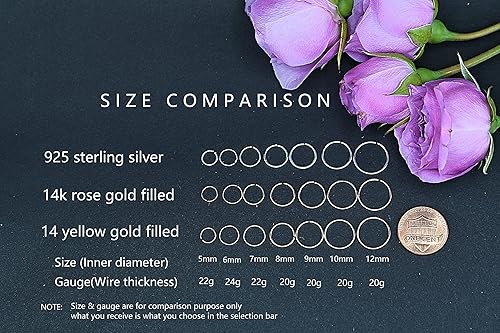 Miniatura 4 de Small Gold Sterling Silver Huggie Hoop Earrings for Women Cartilage Nose Helix Tragus (Gold, 5mm 24 gauge  1 pair)
