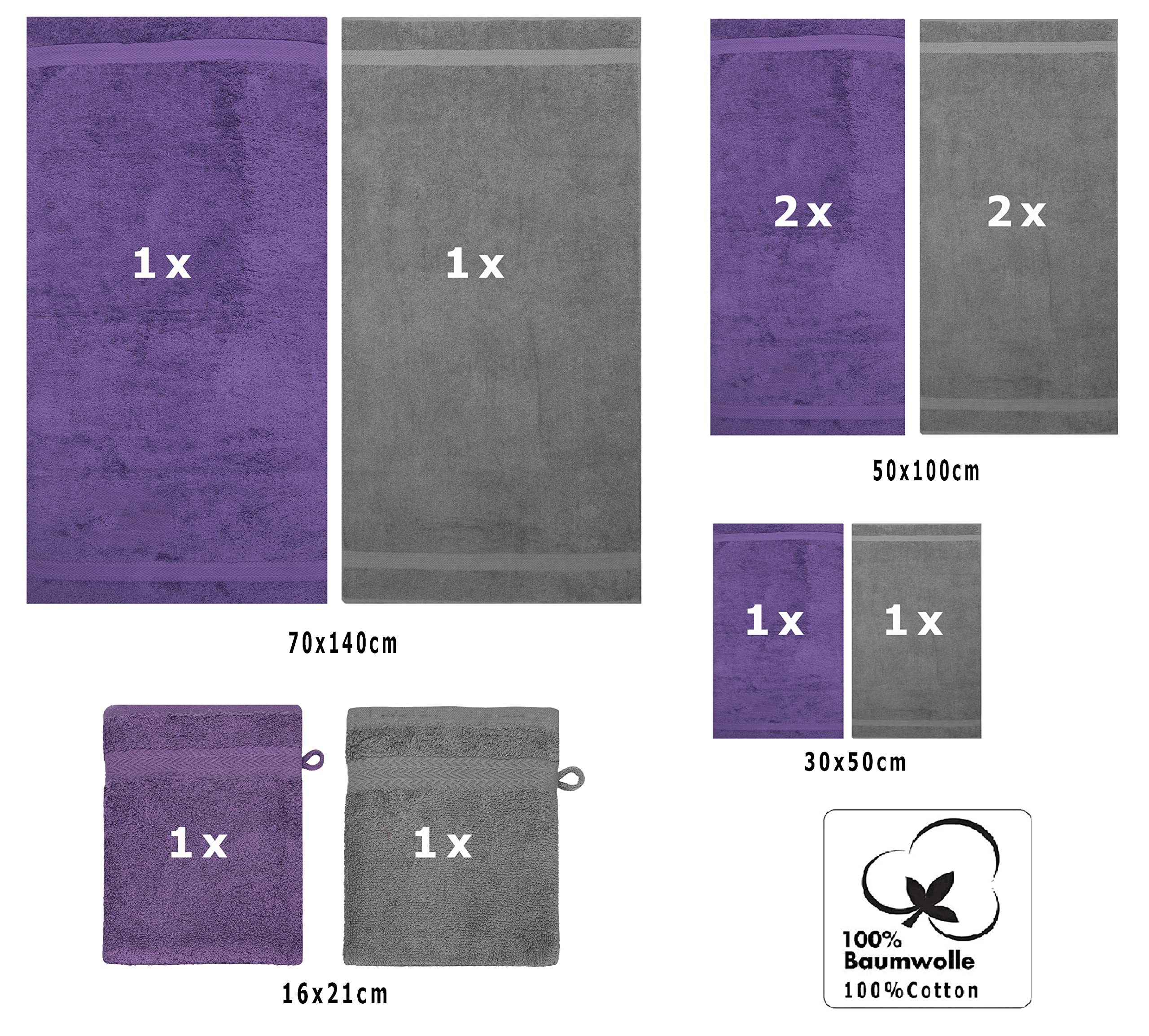 Betz Lot de 10 Serviettes Set de 2 Serviettes, draps de Bain 4 Serviettes de Toilette 2 Serviettes d‘invité 2 Gants de Toilette 100% Coton Premium Couleur Gris Anthracite, Violet