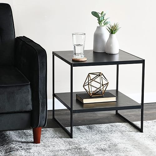 Miniatura 2 de Household Essentials Jamestown - Mesa de sofá de madera de roble negro y metal negro