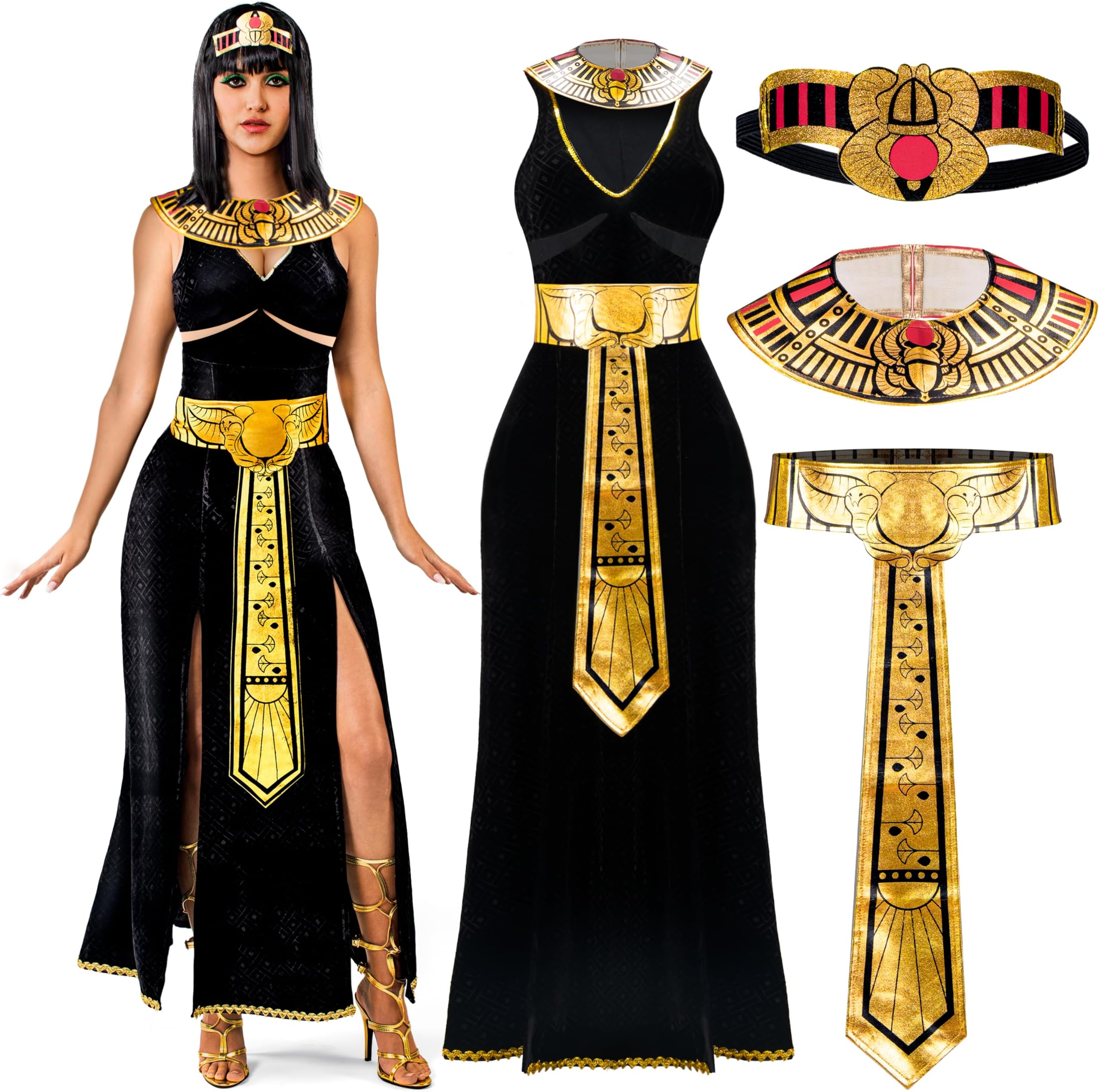 Spooktacular Creations Women Black Cleopatra Dress Costume Set with Cleopatra Accessories for Halloween Costume