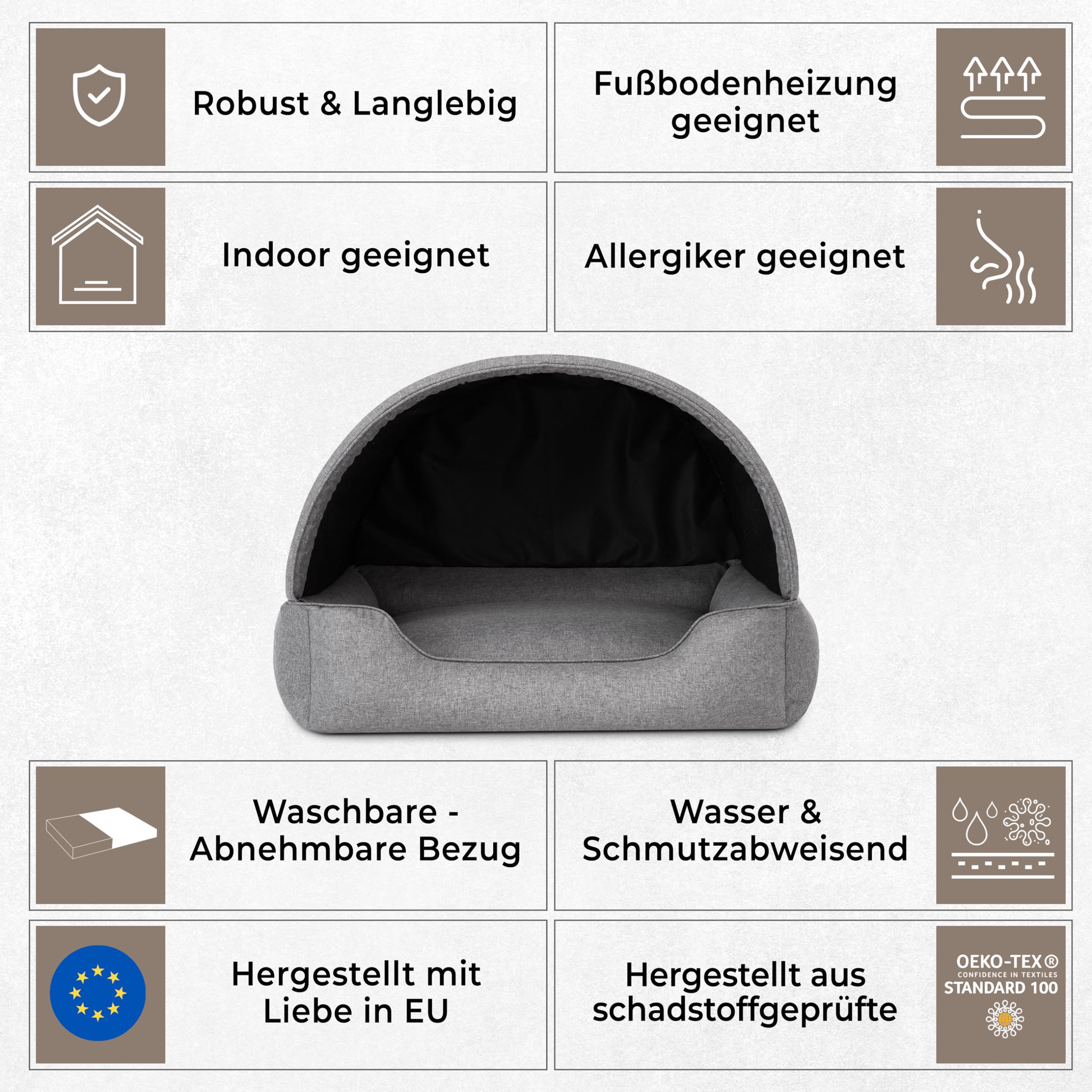 Hundebett & Hundehütte in einem - Hundehaus mit Dach für kleine und mittelgroße Hunde - Hundehöhle - Hundebox - Hundesofa - Bezug abnehmbar & waschbar - stabiles Hundekorb - 60x 47 cm