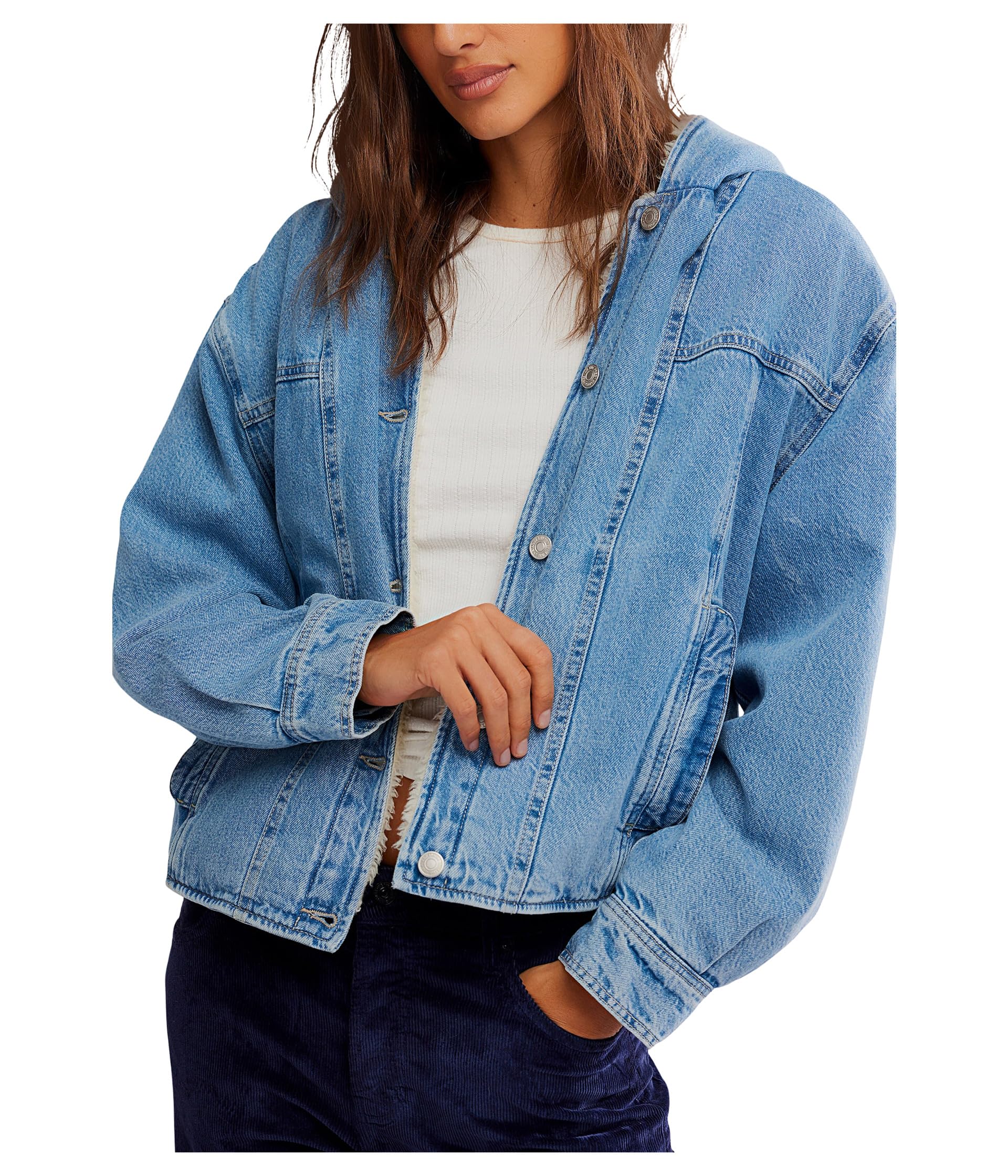 Free People Womens Asher Cozy Denim Jacket