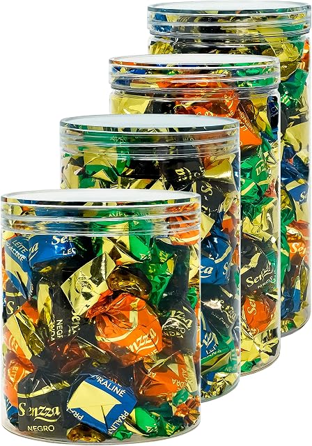 LG Luxury & Grace Set 4 Food Grade Polyethylene Jars, 0.70 L - 1.1 L - 1.3 L - 1.5 L, with Transparent Polyethylene Lids. Storage Canister for Food. Recyclable. 100% BPA-Free.