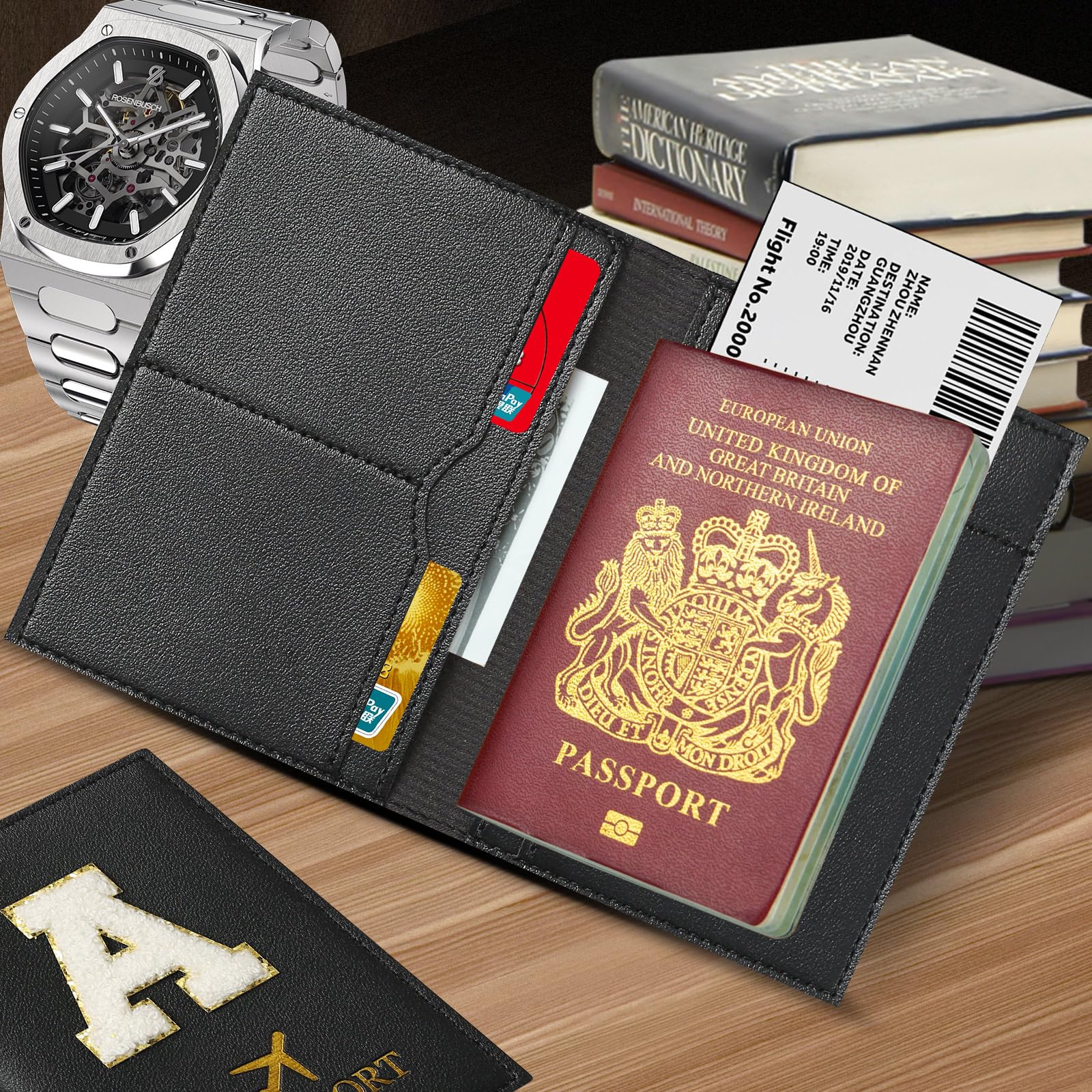 Set di porta passaporto e etichetta per bagagli ZVRSUA con toppa con lettere, custodia per passaporto personalizzata, accessori personalizzati per viaggi, regalo, molto carino per donne, adolescenti