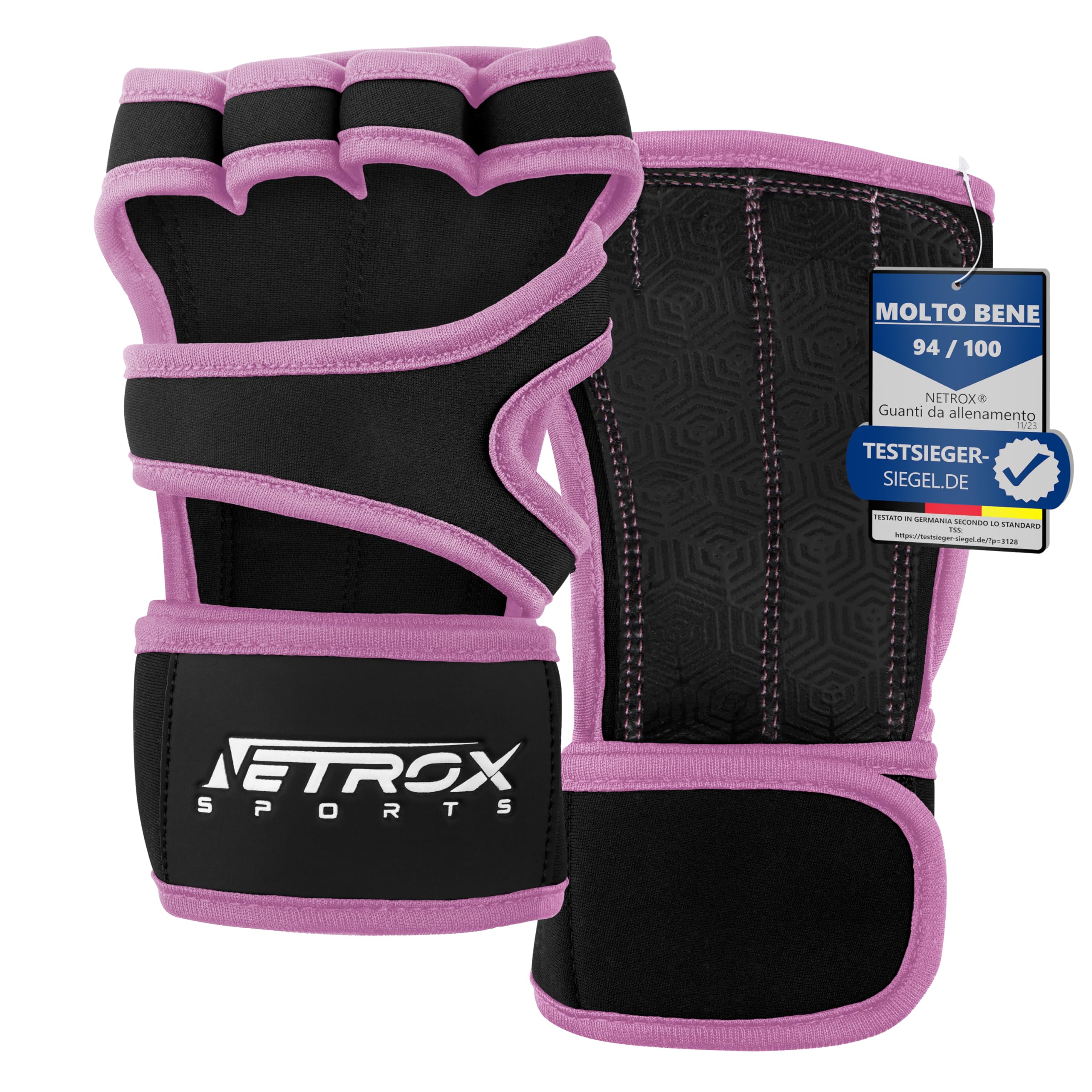 NetroxSports - Guanti Palestra Uomo e Donna - 40cm Polsini Palestra - antiscivolo e traspirante - Fitness, Calisthenics, Bodybuilding, Ciclismo, Gym Gloves, Accessori Sollevamento Pesi, Sportivi