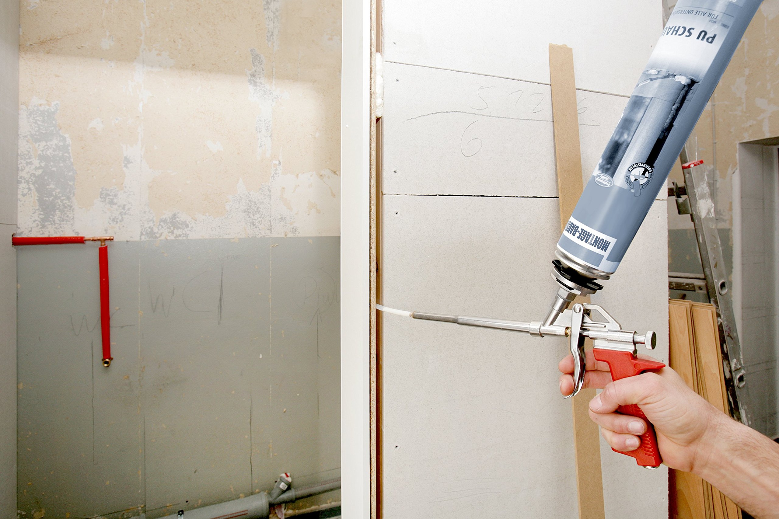 kwb Pistola per schiuma da costruzione PU in metallo, pistola di erogazione professionale con impugnatura ergonomica in plastica, per bombolette di schiuma da costruzione