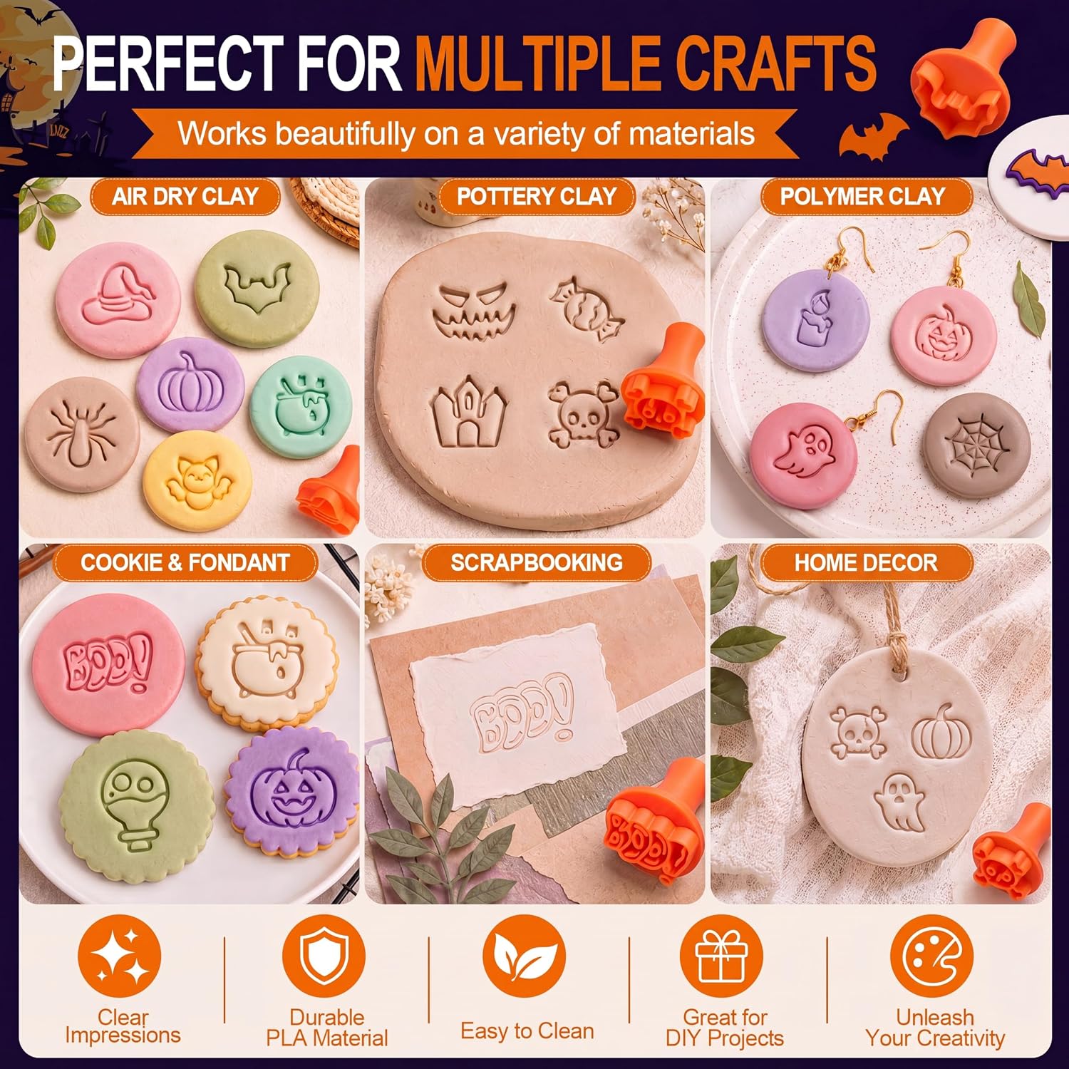 30 Pcs Halloween Clay Modeling Stamp Set 72 Letters with Box