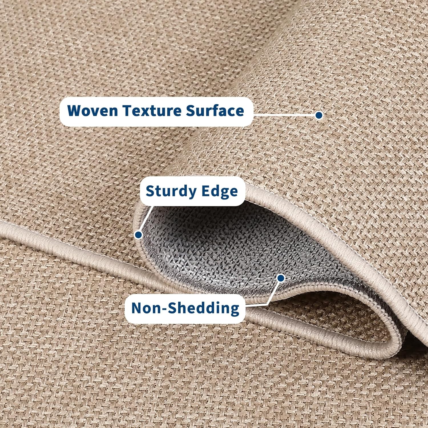 Garvee Washable Runner Rug 2x6 Woven Textured Hallway Runner Rug Modern Minimalist Solid Color Non Slip Runners Low Pile Non-Shedding Thin Foldable Mat for Entryway Kitchen Bathroom Bedside Tan