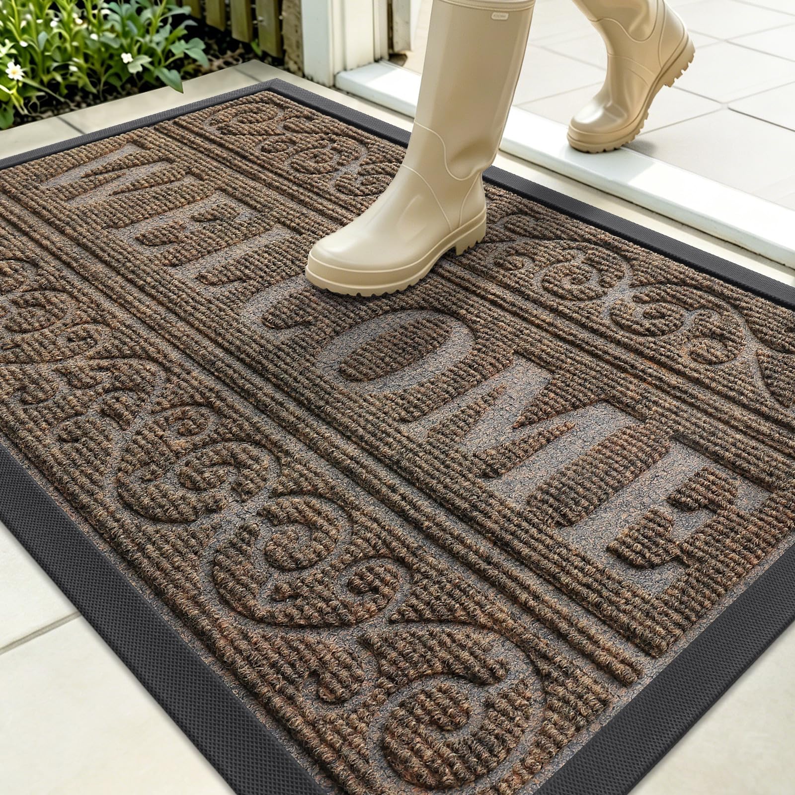 OLANLY Welcome Door Mat Indoor Outdoor 35x23, Heavy-Duty Rubber Doormat