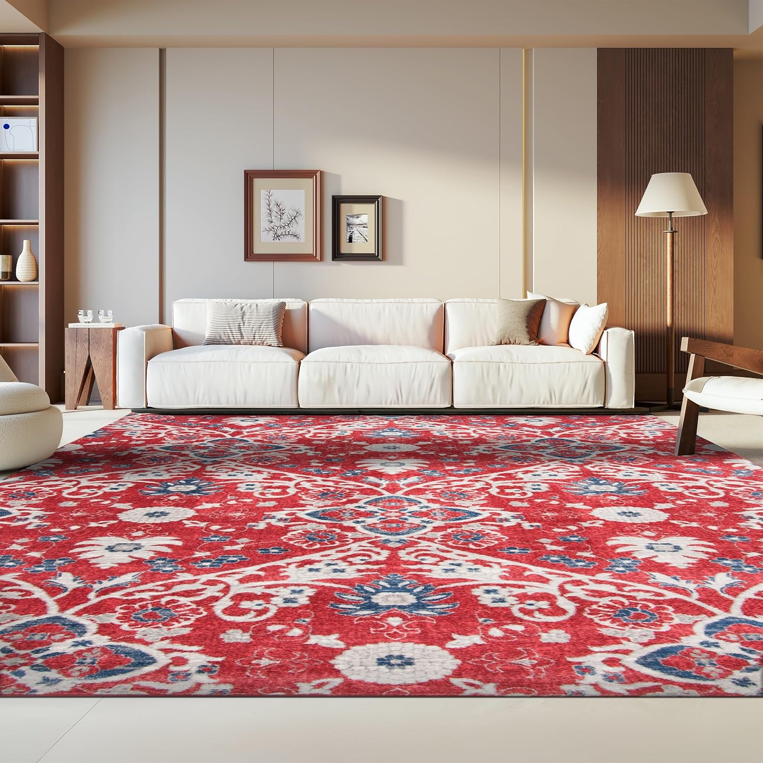 SAFAVIEH Area Rug 8x10 - Brentwood Collection - Large - Red & Ivory, Floral Distressed Design, Non-Shedding & Easy Cleaning, Ideal for Living Room, Bedroom, Office, Dining Space (BNT894R)