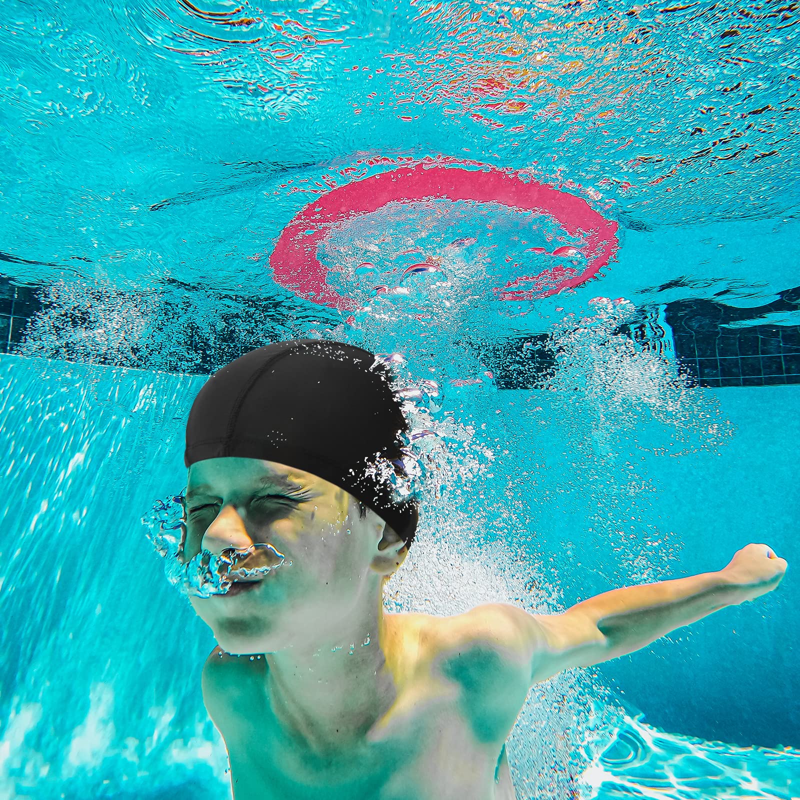Xinstroe Lot de 2 bonnets de bain en tissu polyester confortable et léger, super extensible/anti-traction, antidérapant, convient pour enfants, femmes, hommes (noir