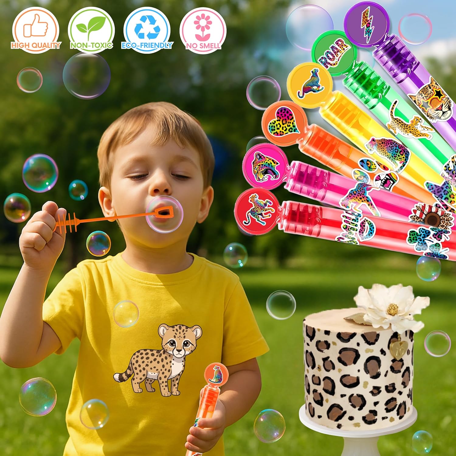 Cheetah Party Favors for Kids - 24PCS Safari Animal Bubble Wands Wild Animal Theme Birthday Party Supplies Goodie Bag Fillers Classroom Rewards