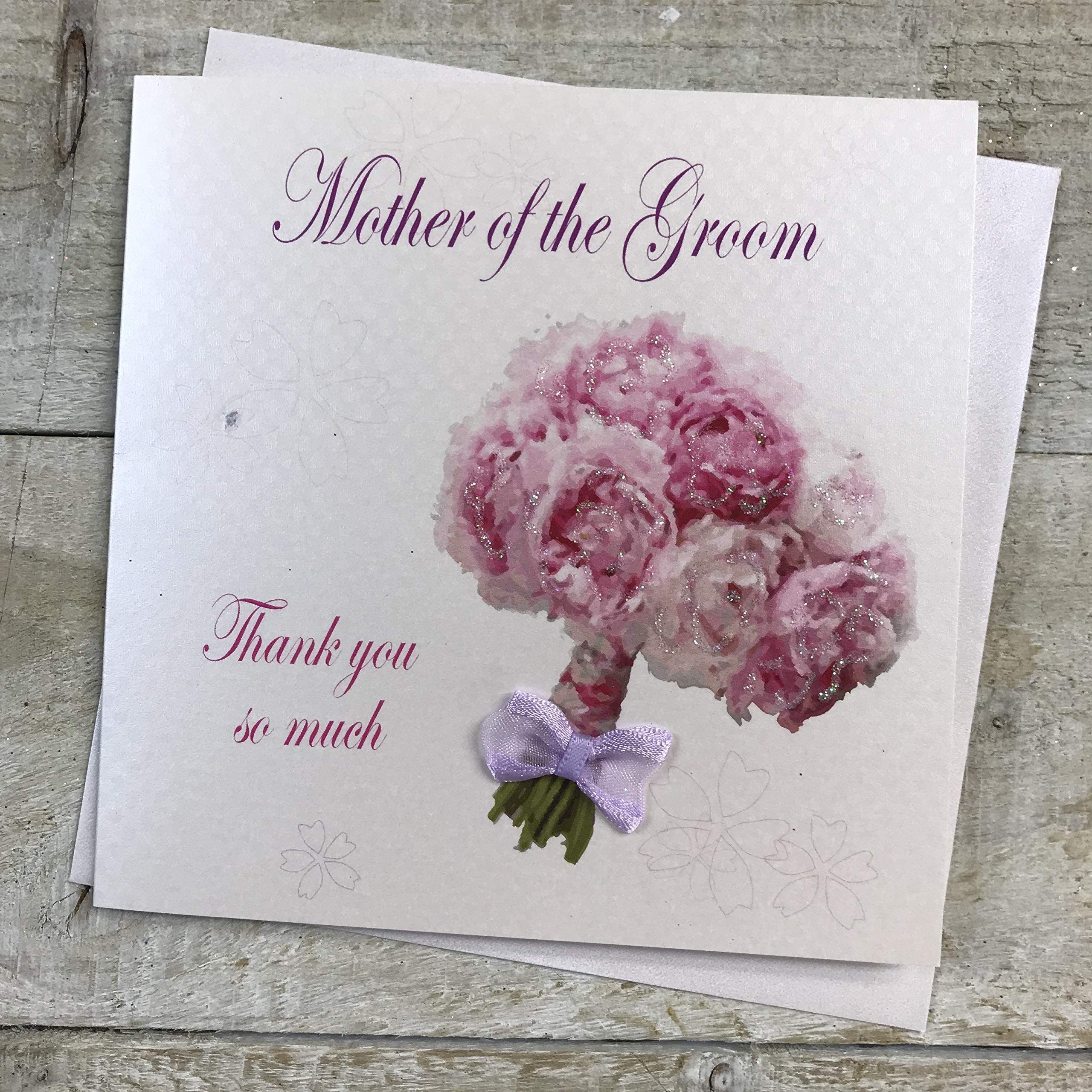 White Cotton Cards Mother Of The Groom Thank You So Much Wedding Handmade Card With Bouquet, Pd13,13.5Cm X 13.5 Cm