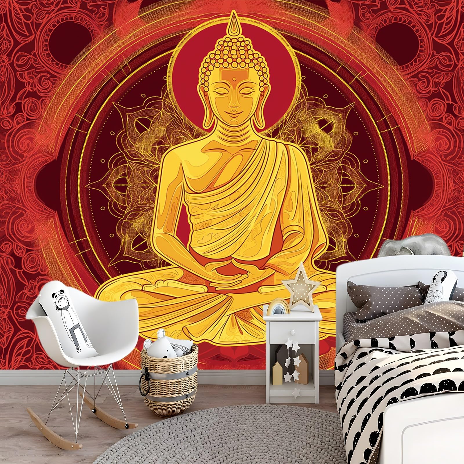 Carta da parati 250 x 175 cm Fotomurali in Murale alla moda Decorazione da Muro Poster Gigante Design Mandala in postura di meditazione Carta per pareti Rosso