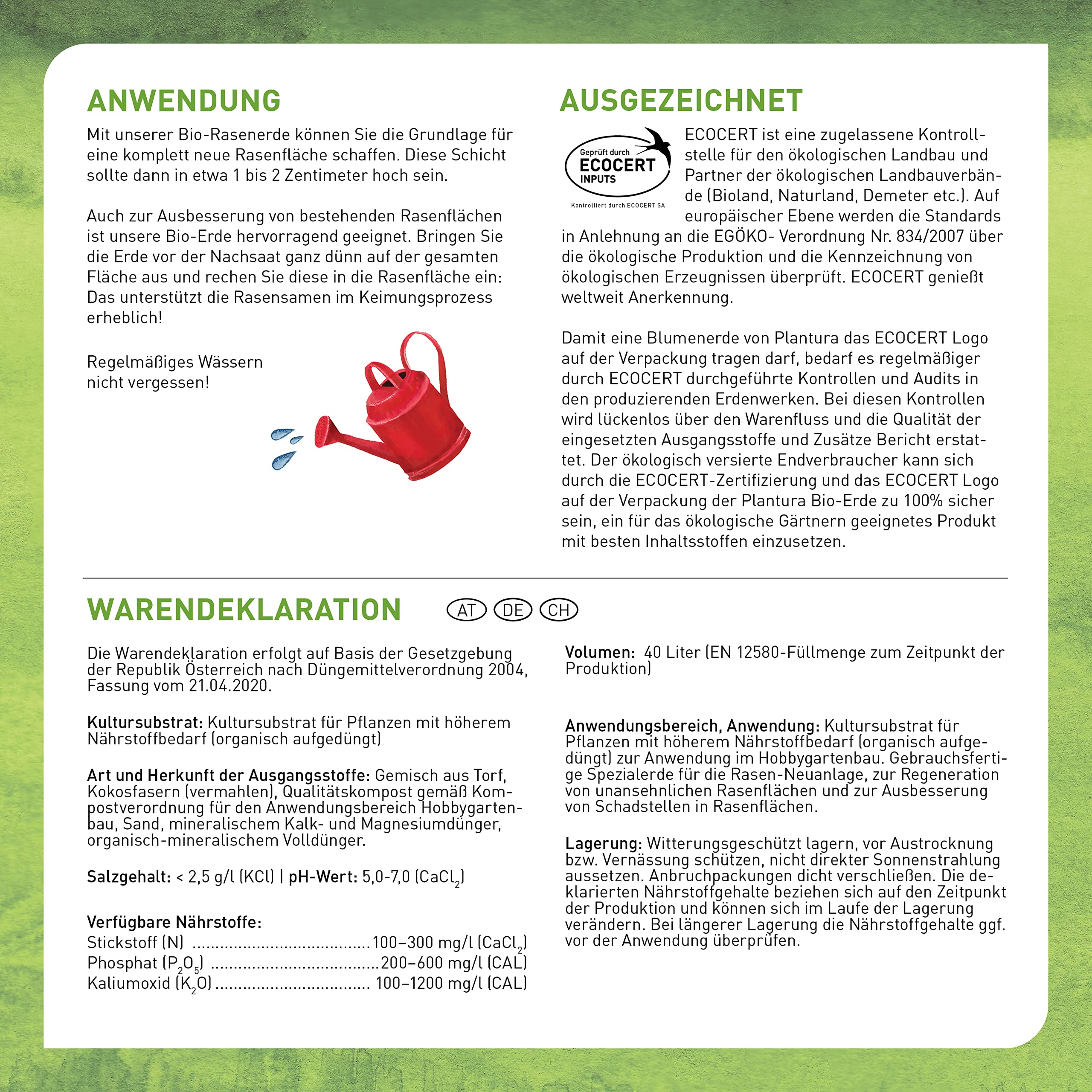 Plantura Bio-Rasenerde, torfreduziert & vorgedüngt, zur Neuanlage & Pflege, 80 L