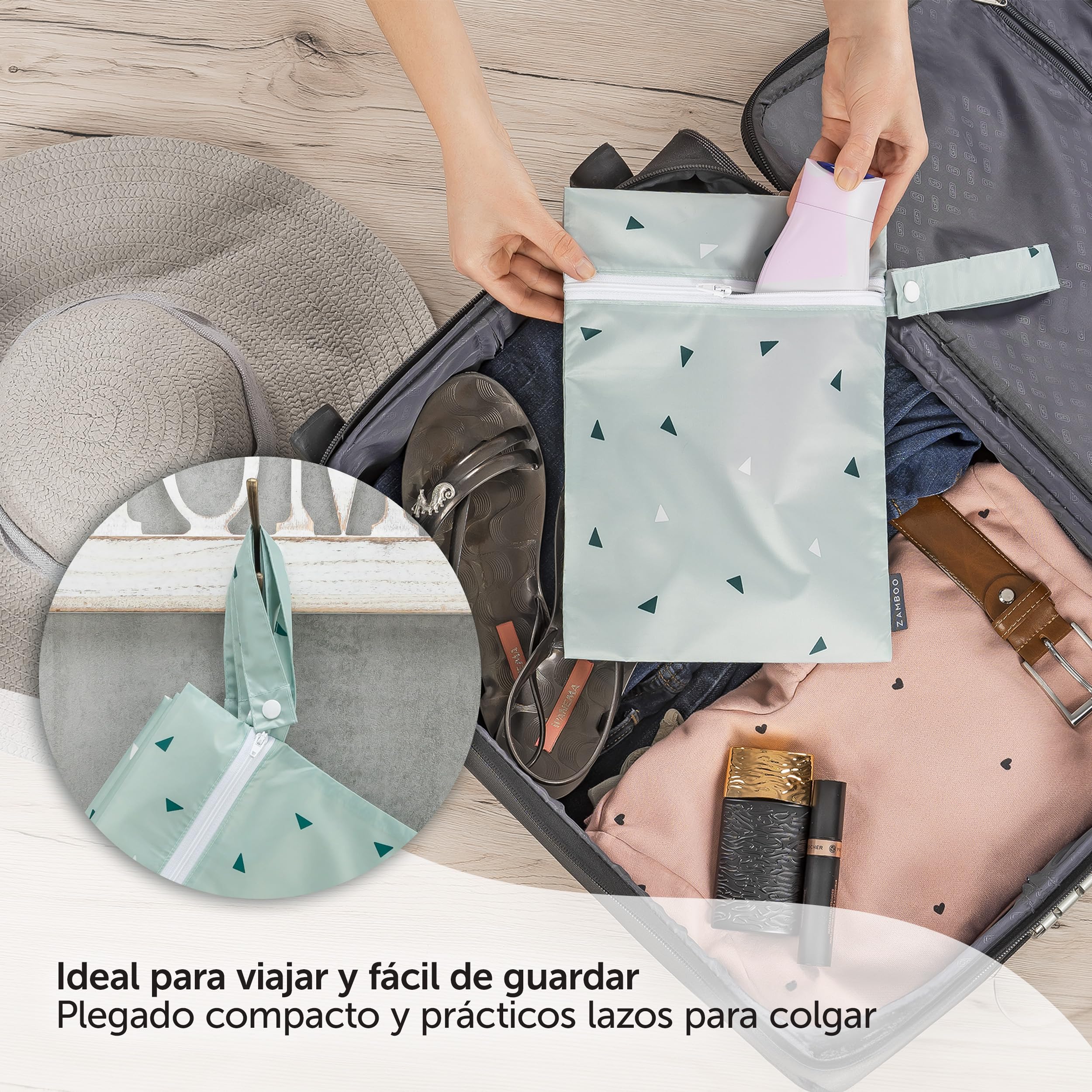 Zambo Bolsa Pañales Bebe Repelente al Agua 3 Uds, Bolsa Muda Guarderia Certificadas Sin Sustancias Nocivas, Set de Bolsas de Tela con Cremallera 3 Tamaños - Verde