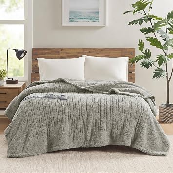 True North by Sleep Philosophy Sherpa Heated Blanket, Queen, Grey