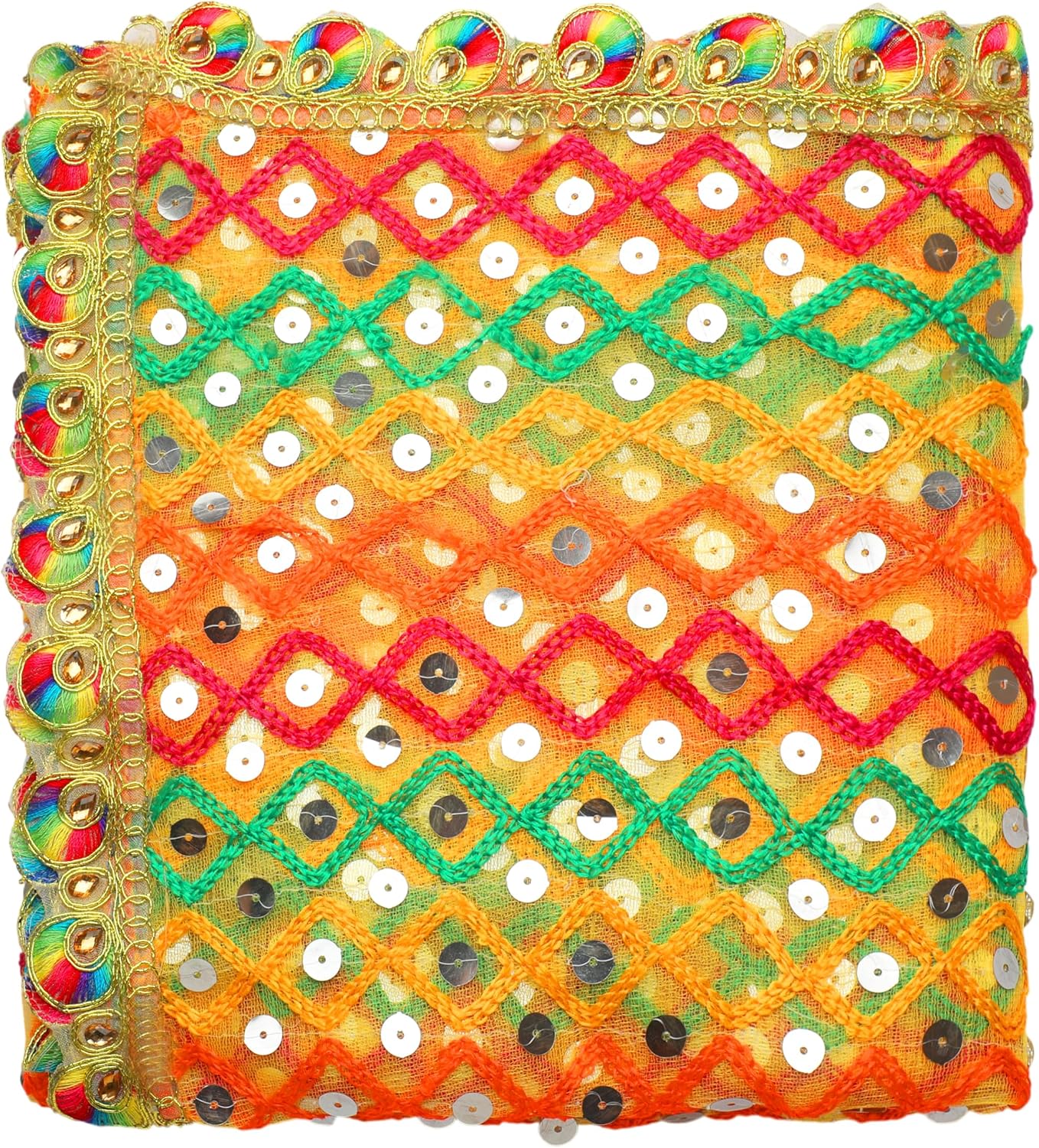 Aditri Creation Large Decorative Netted Cloth Chunari Size - 40 Inches x 40 Inches Chunni Puja Festival Decoration Chunr Mata Ki Chunri for Statue Chowki Aasan Mat Posters Frame Multicolour