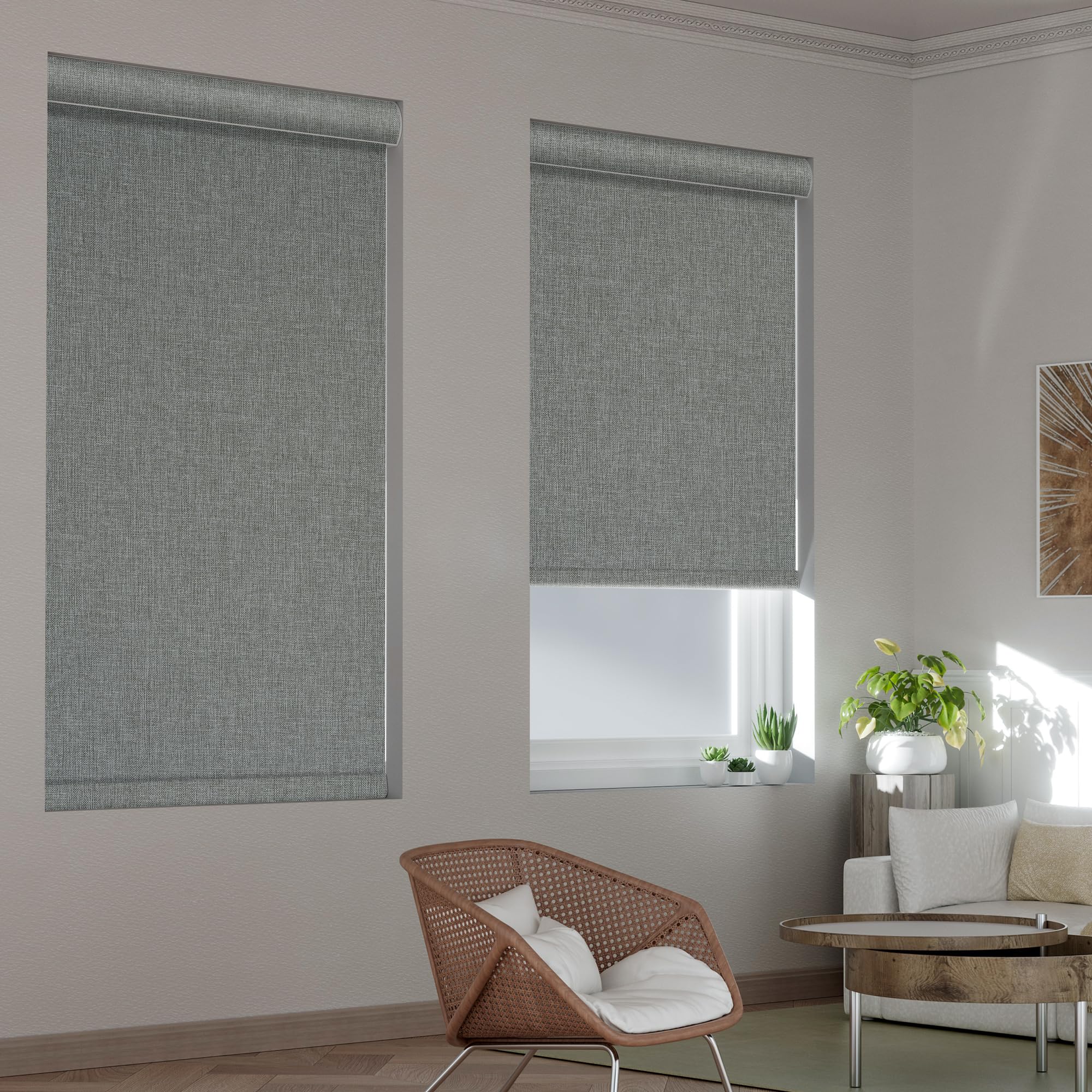 Blackout Roller Shades for Windows,Cordless,Pull Down Roller Blinds,Thermal Insulated Linen Fabric UV Protection,Window Shades Blinds for Home,Door,Easy to Install,Blackout-Grey,Customize Now