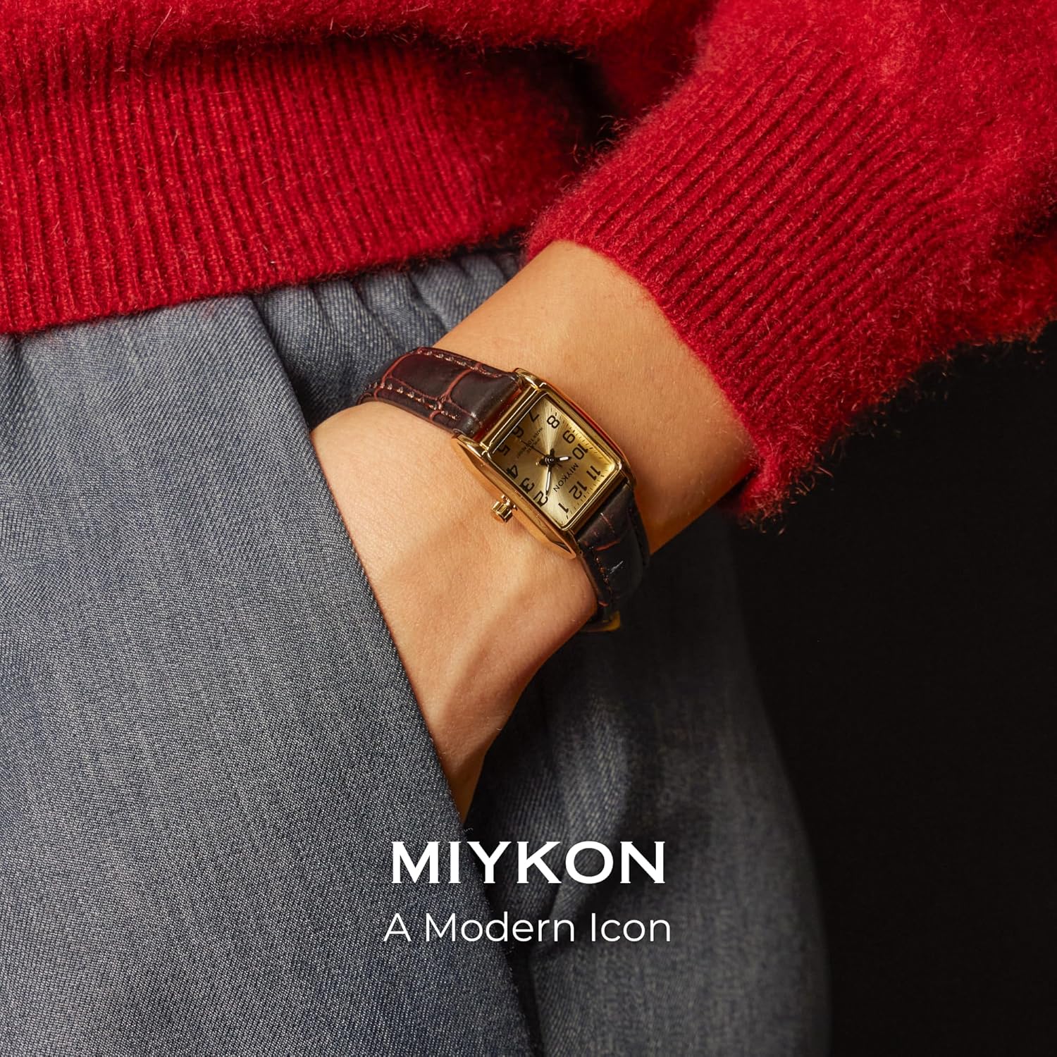 Miykon Dainty Vintage Tank Square Dress Watches for Women – Genuine Leather Band, Second Hand, Japanese Quartz, Water Resistant - Image 2