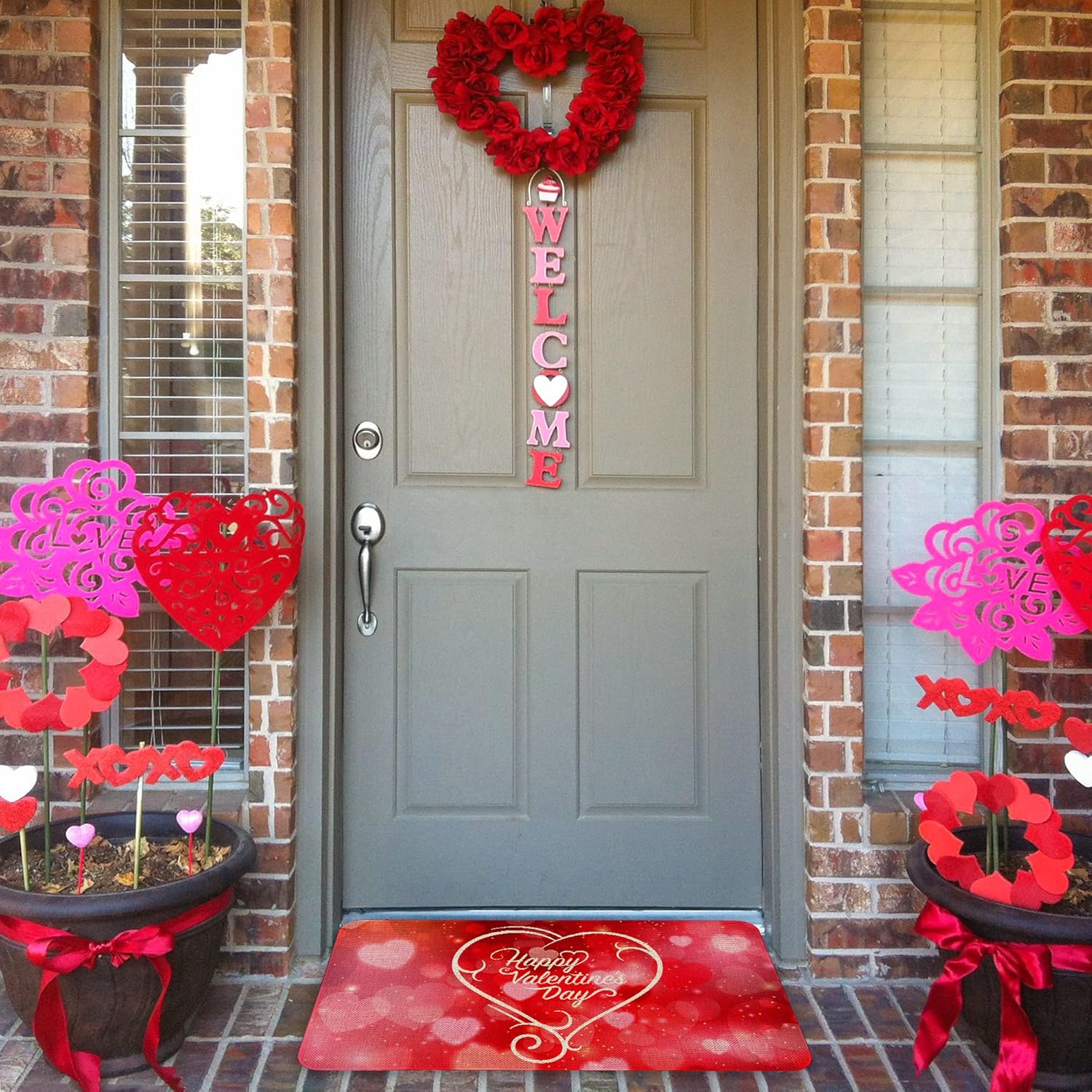 Roszwtit Happy Valentines Day Door Mat 30 X 17 Inch Red Heart Doormat Indoor Outdoor Entrance Floor Mat Non Slip Valentine Decor Rubber Welcome Mats