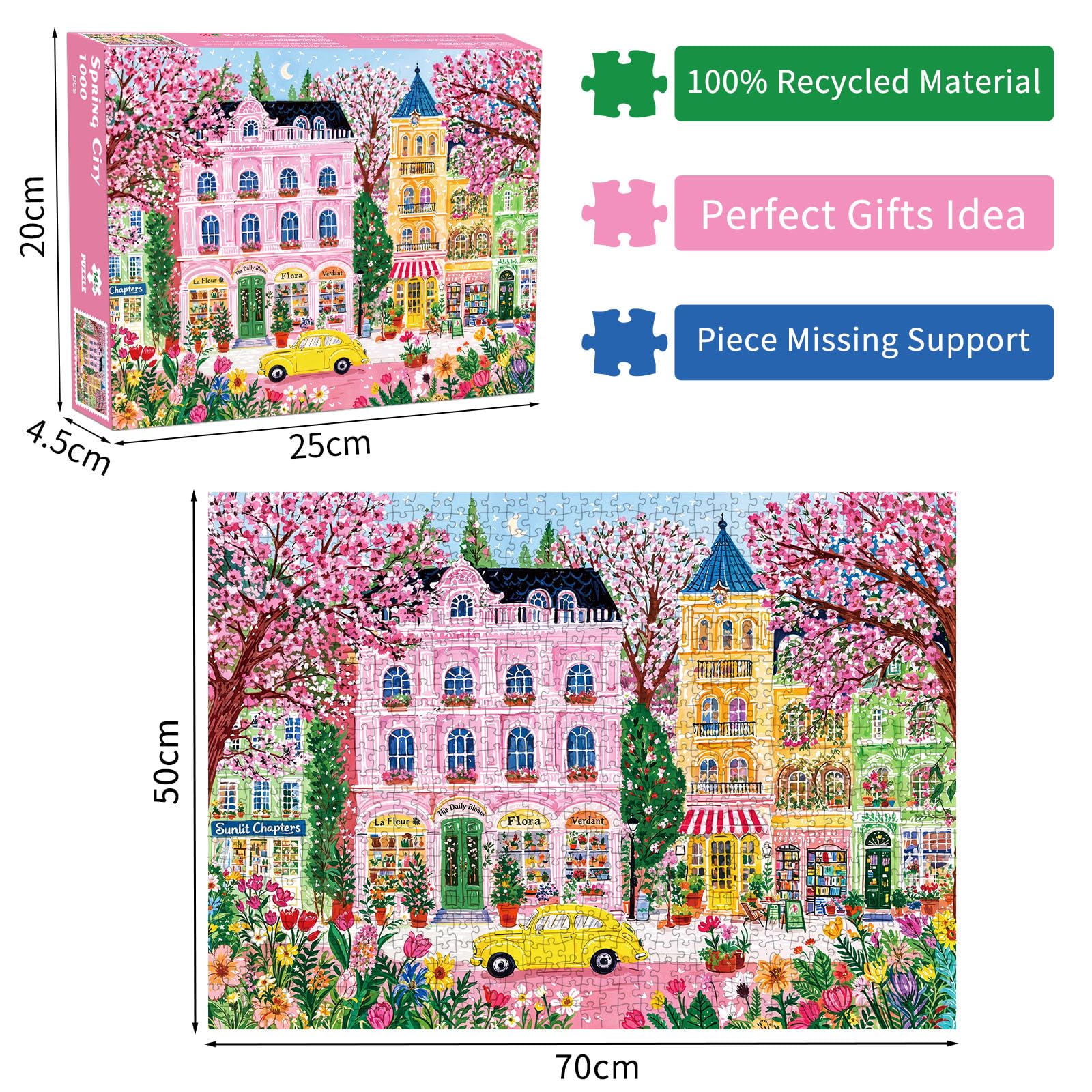 Spring City Jigsaw Puzzle 1000 Teile Erwachsene Floral Shop Bookstore Car Puzzle Erwachsene 1000 Teile Puzzles - 3