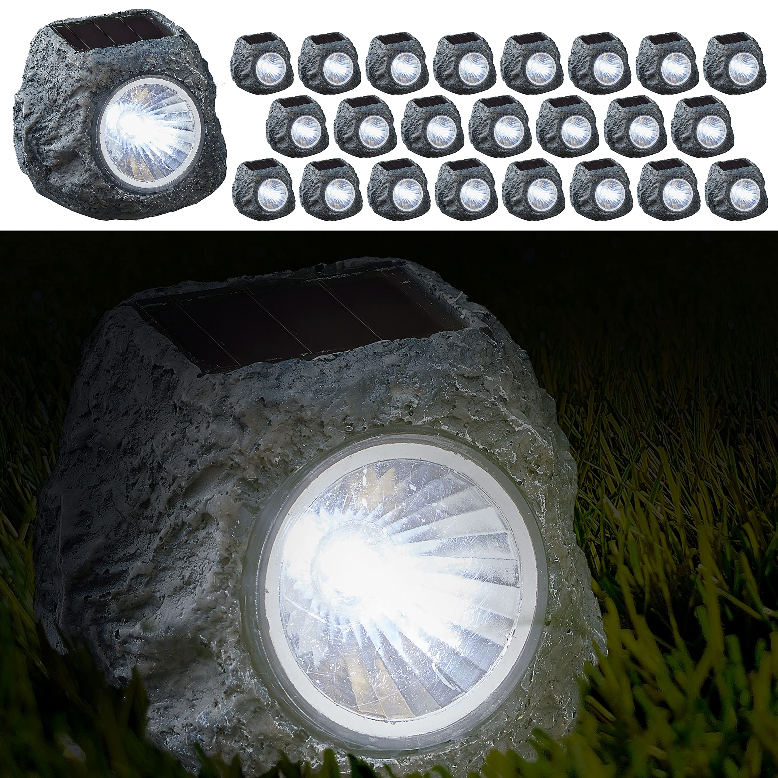 24 x Solarleuchte "Stein" LED Solar Garten Wegleuchte Beleuchtung Lampen 6,5 x 6 x 5 cm (24 x Solarleuchte)