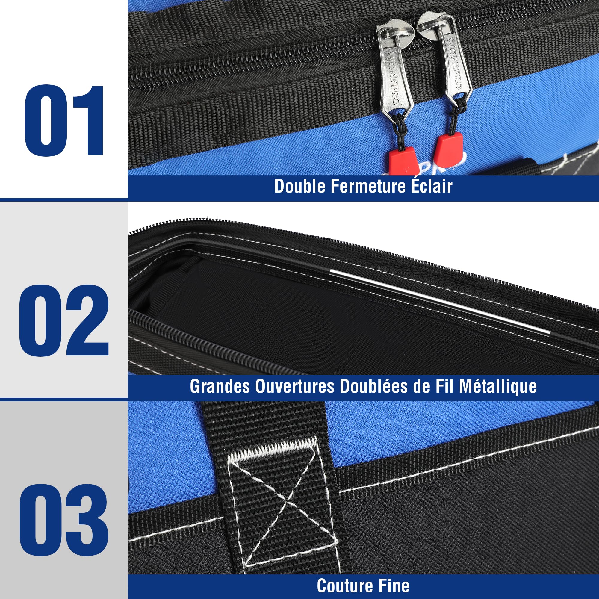 WORKPRO Sac à Outils avec Grande Capacité et Fond Dur Sac Porte-outil 40 cm