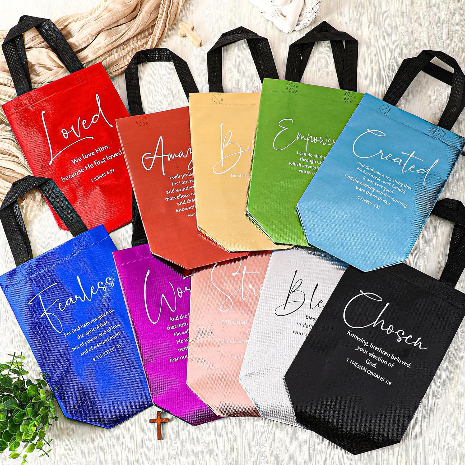 Aliceset 20 Pcs Religious Mothers Day Gift Bags Bulk,Non Woven Christian Gift Bag with Handle Bible Verse Baptism Gifts Bags Reusable Handbag for Church Catholic Theme Party Supplies (Mixcolor)