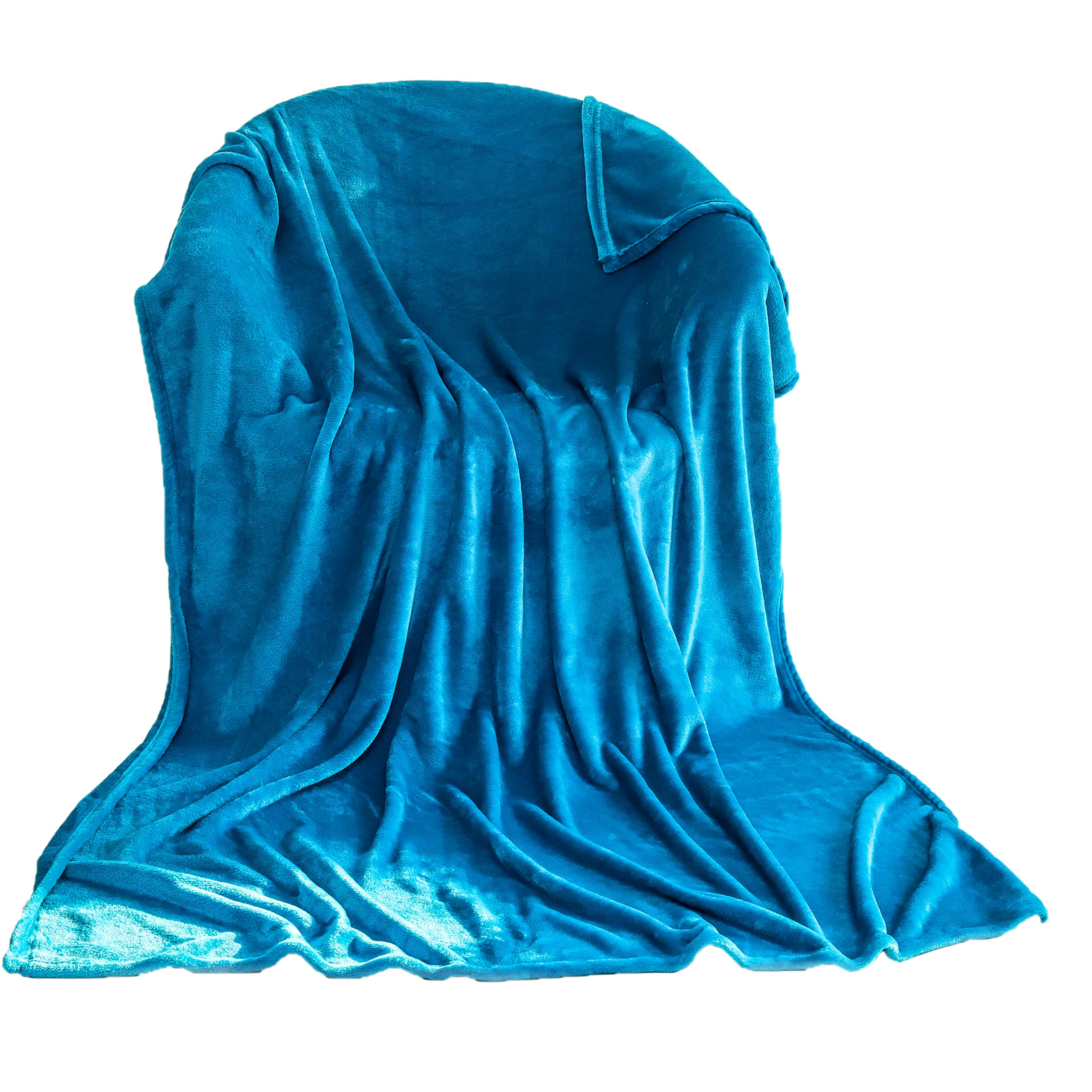 Turquoise Flannel Fleece Blanket for bed, Soft Cosy Warm Throw fluffy Blankets and Throws for sofas, Adults, Plush, Lightweight, Travel Blankets, Single Size, 130x150cm