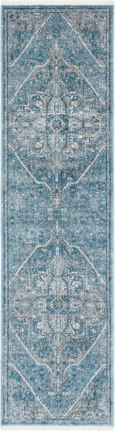 SAFAVIEH Victoria Collection Runner Rug - 2'2" x 8', Blue & Grey, Vintage Traditional Distressed Design, Non-Shedding & Easy Care, Ideal for High Traffic Areas in Living Room, Bedroom (VIC932F)