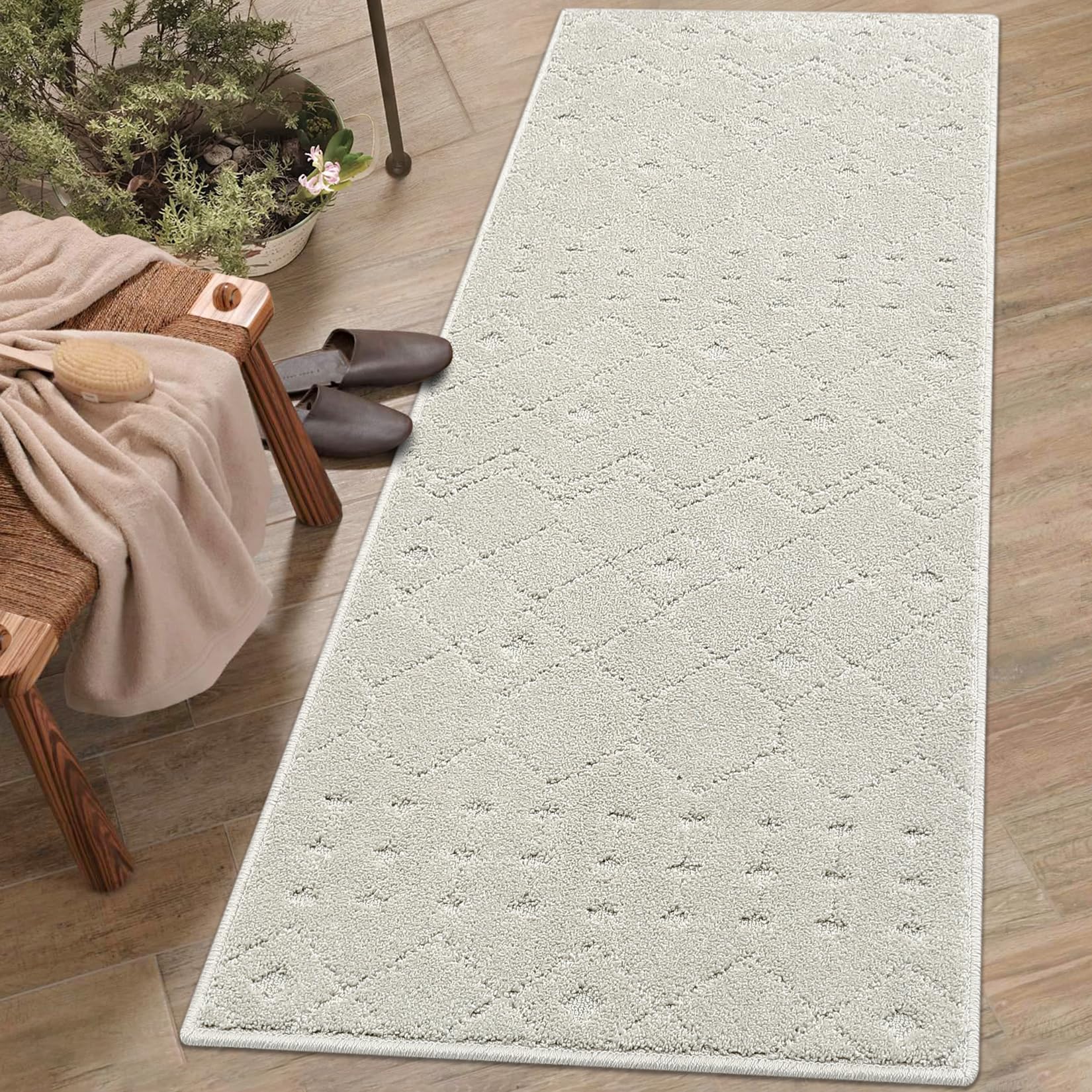 Runner Rug 2x6 Rug for Living Room Shag Rug Bedroom Rug High Low Pile Moroccan Geometric Modern Beige Area Rug Stain Resistant Carpet 2'x6' Moroccan|Beige