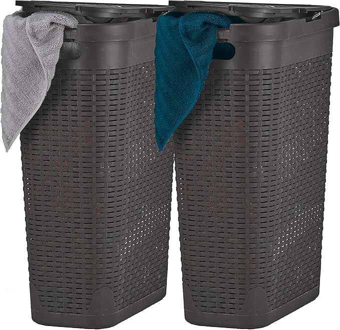 Superio Slim Laundry Hamper Brown 40 Liter (2 Pack) Durable