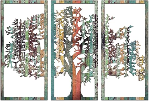 Venovez 3 Piece Life Art, Metal-Wood Wall Decor, Wall Hanging, Old Tree, Nautical Tree