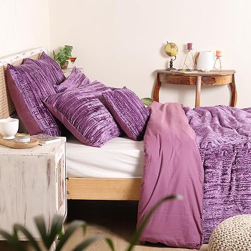 Miniatura 7 de Treen Art Juego de funda de edredón de terciopelo morado tamaño Queen de 3 piezas, 1 funda de edredón de 90 x 90 pulgadas con cierre de cremallera y