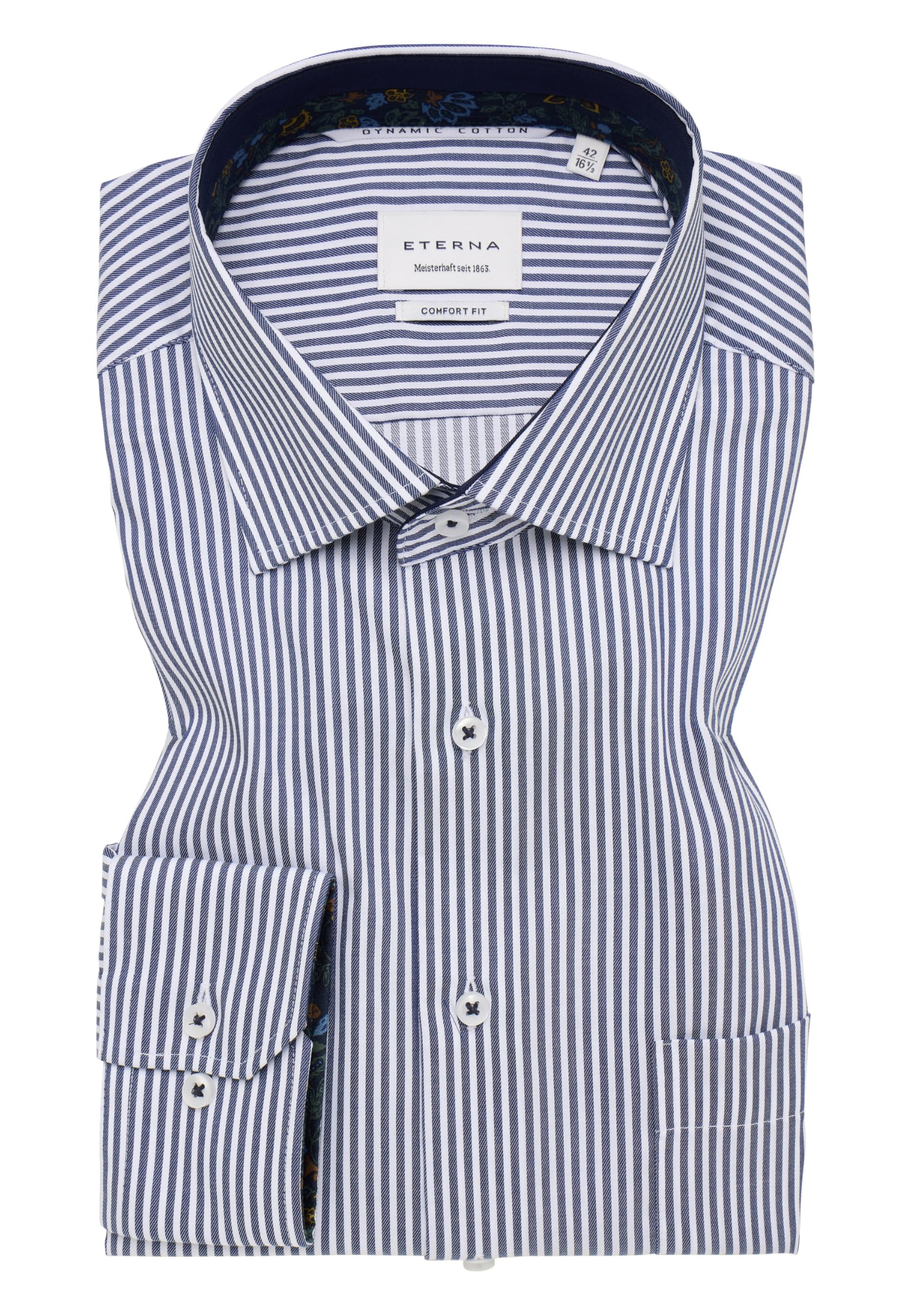 ETERNA Comfort Fit Dynamic Cotton Hemd Langarm Twill Streifen dunkelblau