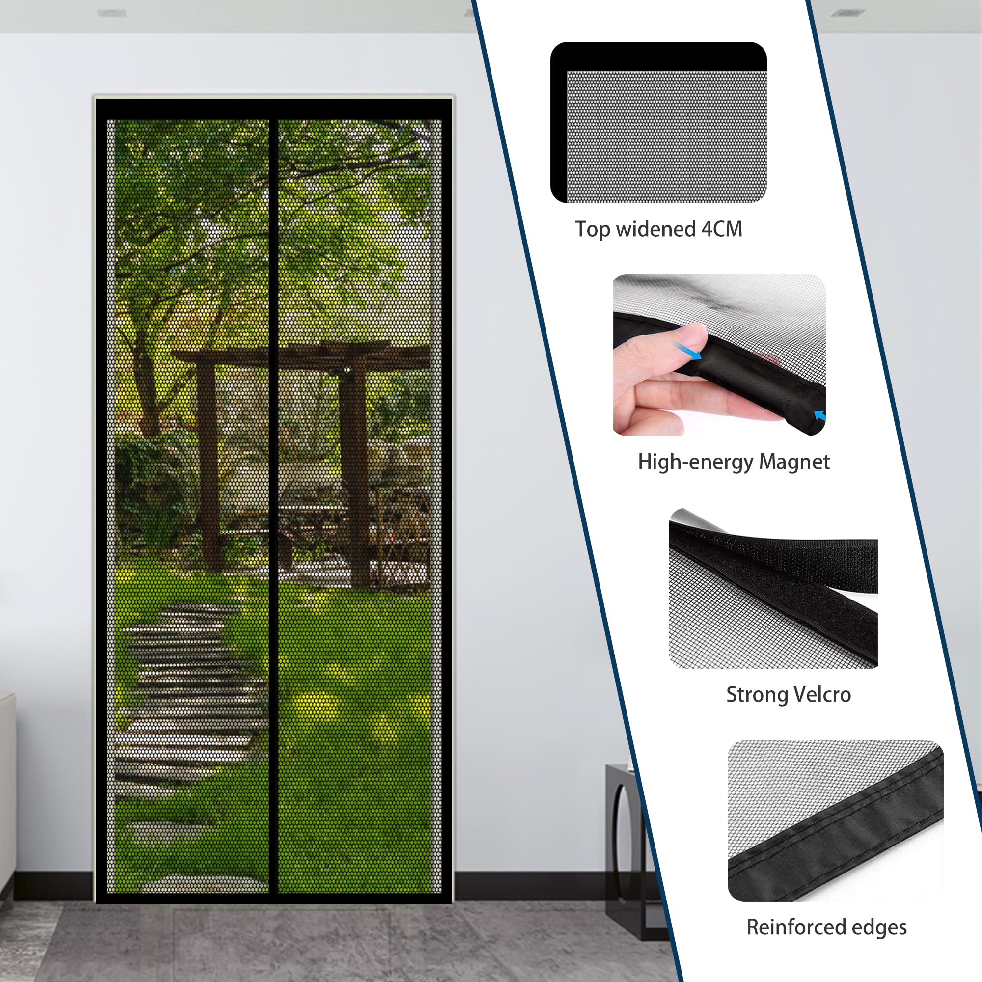 Zanzariera Magnetica per Porte 127 x 240 cm Facile da Installare Tenda con Magneti Anti Zanzare Senza Foratura per Ideale Porte da Balcone, Cantine, Terrazze, Nero