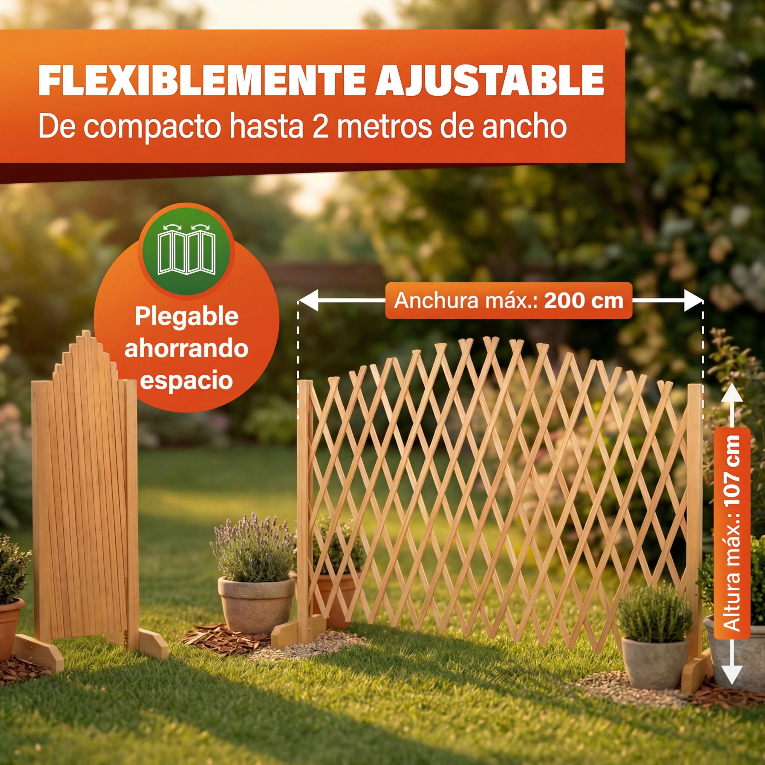 GARDEBRUK® Celosía Extensible 2 uds. Madera hasta 200cm Plantas Trepadoras Enrejado Jardín Valla Separador Terraza