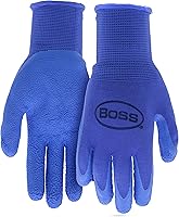 Vista 2 de BOSS Guantes de trabajo recubiertos de látex arrugado con agarre táctil para mujer, 2 paquetes, resistentes a la abrasión y al agua, talla grande