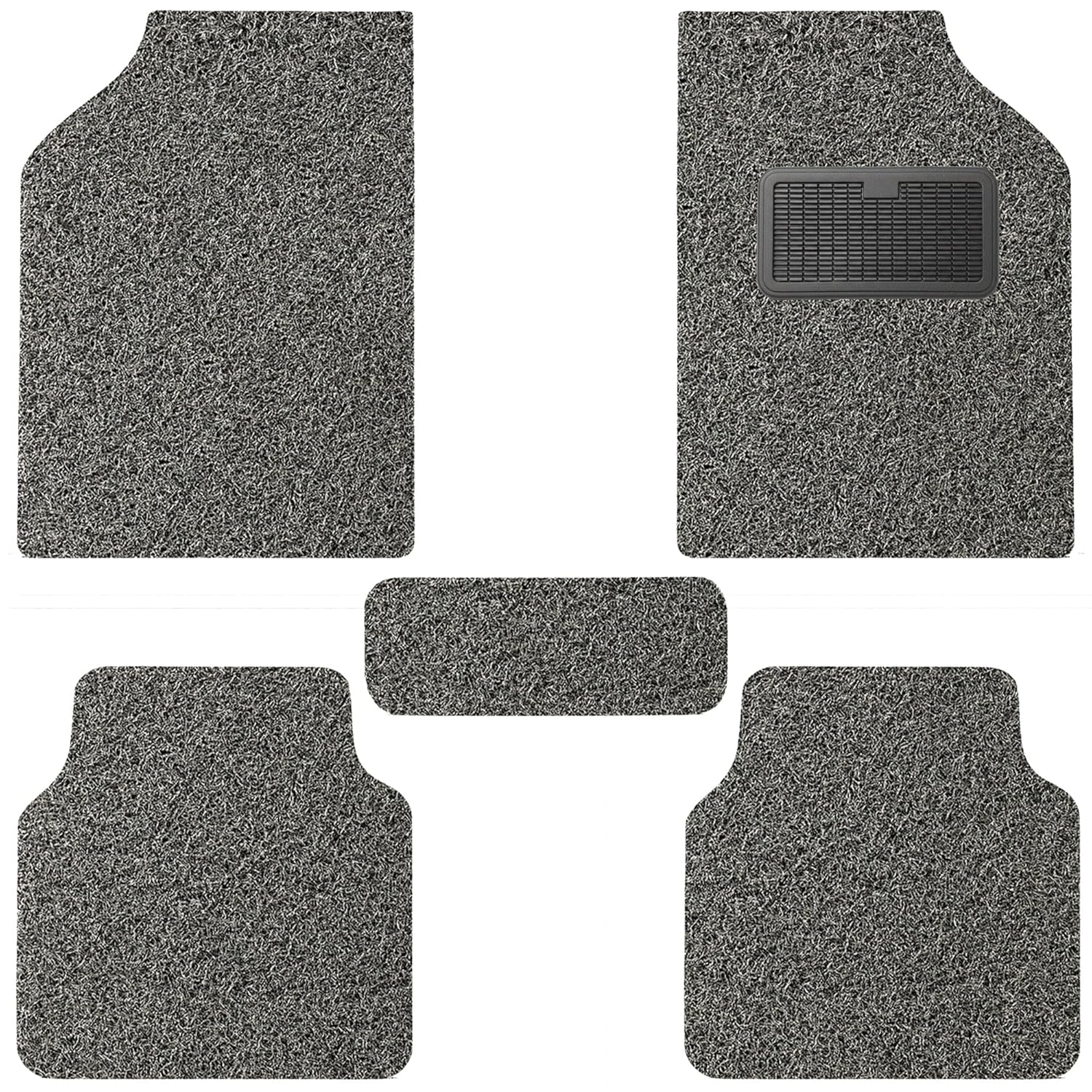 KINGSWAY Accessories Noodle Grass PVC Foot Mats for All Cars All Models – 100% All Weather Protection, 12mm Thickness Universal Fit Anti-Slip Car Floor Mats, Complete Set of 5 Pcs – Black-Grey