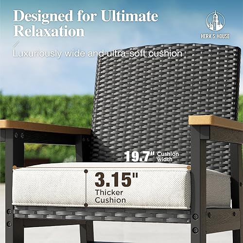 Miniatura 6 de HERA'S HOUSE Juego de mesa y sillas de patio de 7 piezas, juego de muebles de comedor de polietileno de alta densidad para exteriores con cojines,