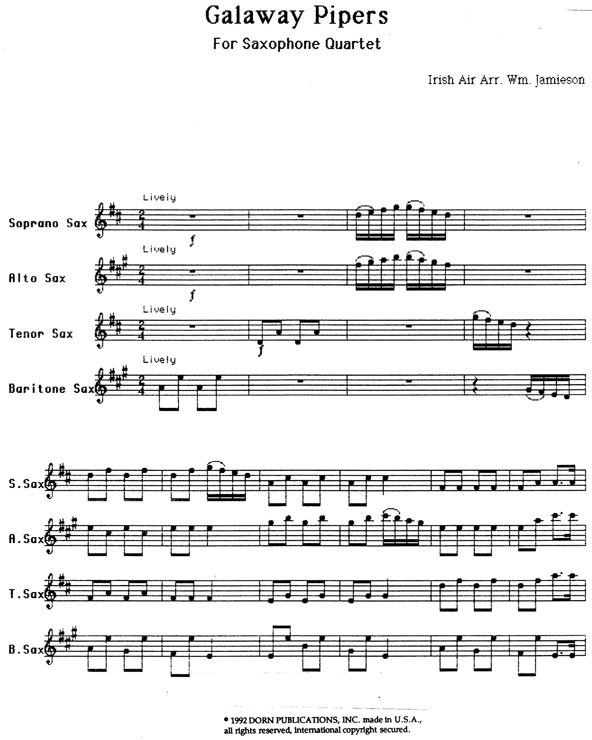 Galaway Pipers for Saxophone Quartet Arranged by William Jamieson
