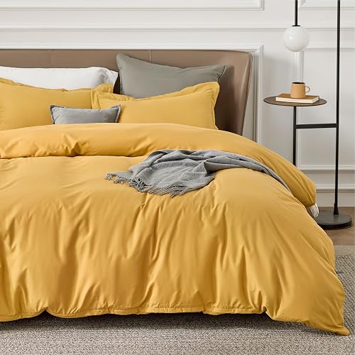 Bedsure Duvet Cover King Size - Soft Double Brushed Bedding Set for Kids & Adults, Zipper Closure, 3 Pieces, Includes 1 Duvet Cover (104"x90") & 2 Pillow Shams, NO Comforter, Golden Yellow - Duvet Cover with Sham Set - King (104"X90") - 10 - Golden Yellow