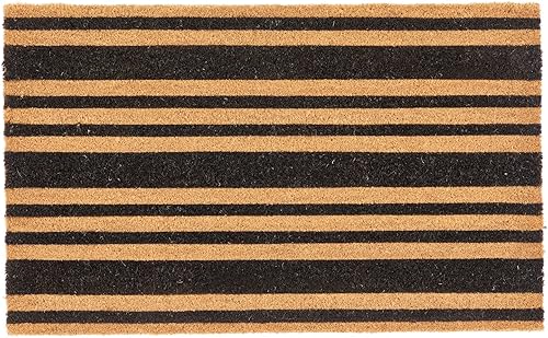 mDesign Tapete rectangular de fibra de coco y goma para entrada con fibras naturales para uso en interiores o exteriores, neutro, diseño de rayas,
