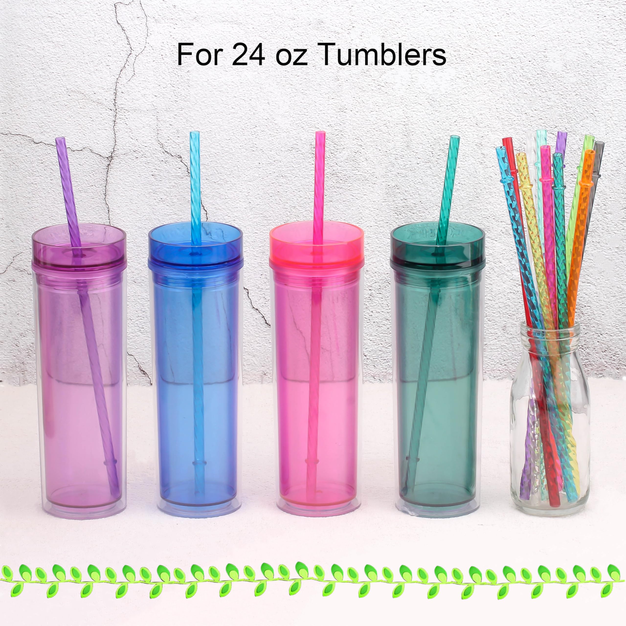 Dakoufish 10 Inch Reusable Clear Plastic Swirl Drinking Straws for 16 oz & 24 oz Jars/Tumblers,Set of 12 Pcs Replacement Straws with Cleaning Brush (10inch - Image 4