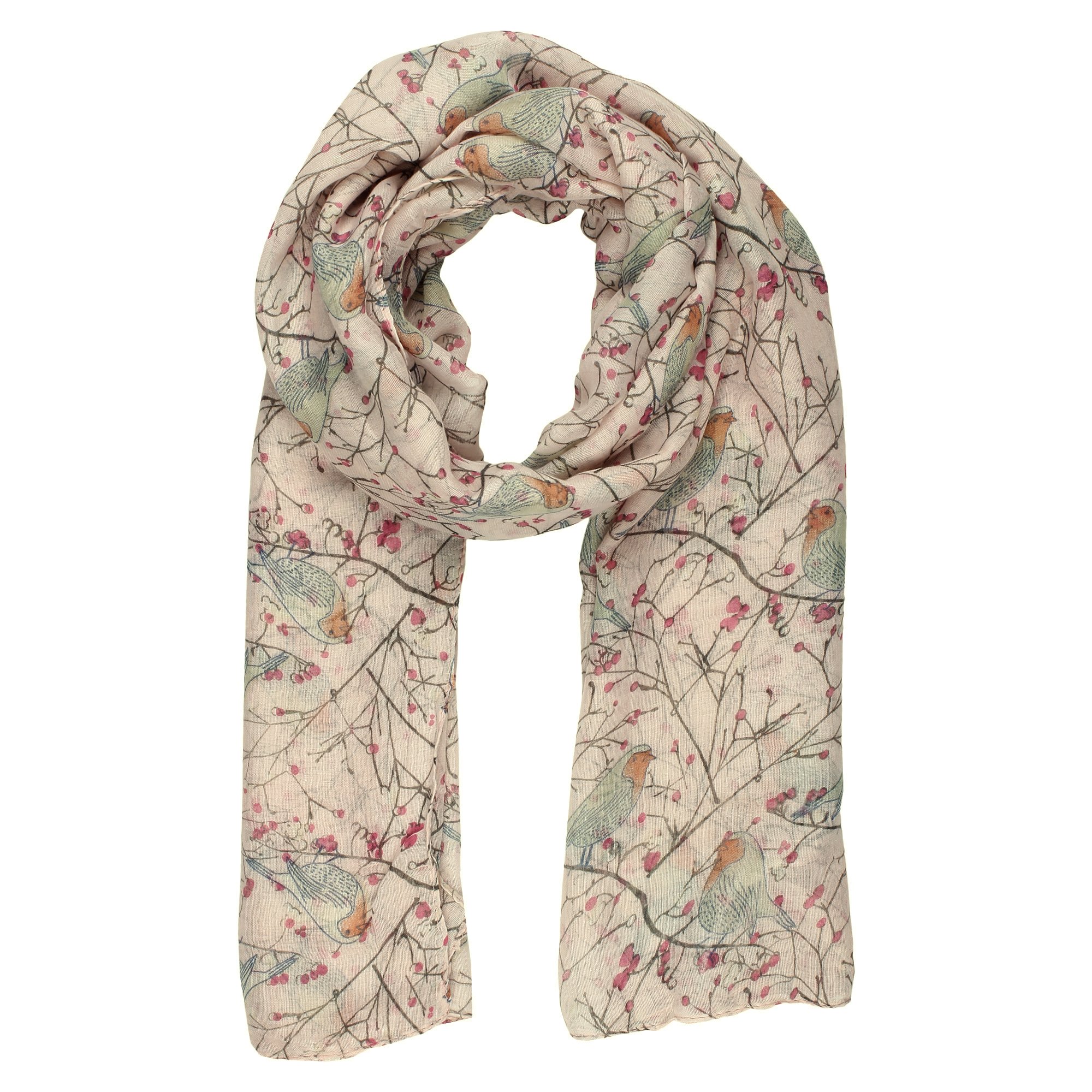 World Of Shawls Girls Cream Lady Women Colorful Long Cute Robin Bird Print Scarf Wraps Shawl Soft Scarves Maxi (Cream)