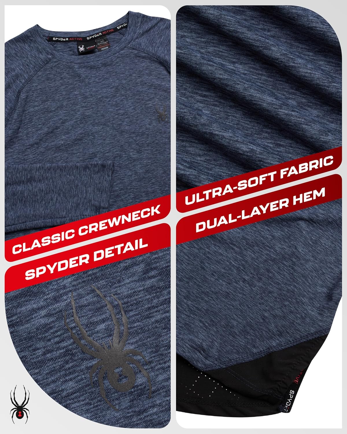 Spyder Mens Athletic Shirts - Sueded Crewneck Soft Fleece Lined Long Sleeve - Active Performance Workout Shirts for Men - Image 2