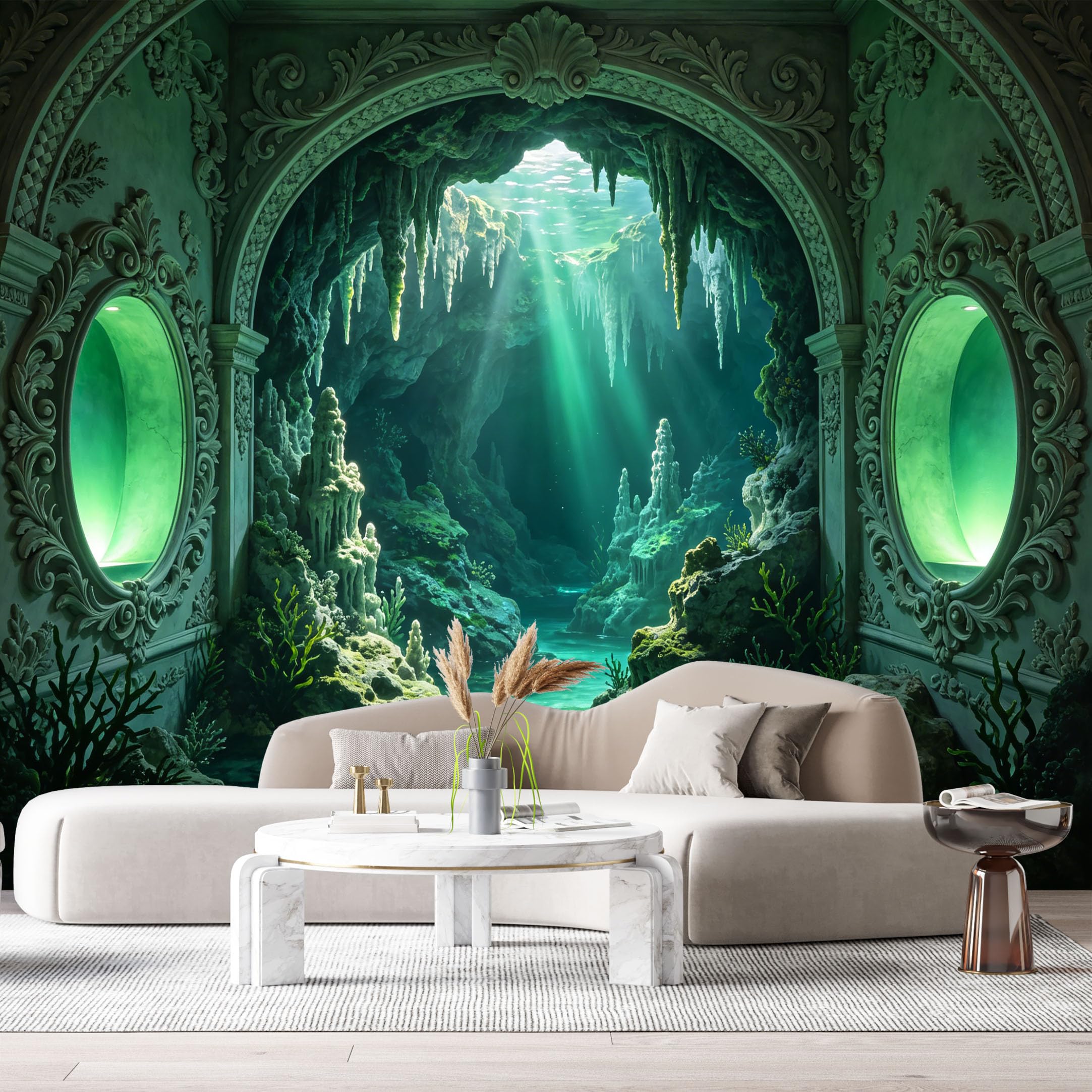 Custom Size Wall Murals Underwater Cave Neoclassical Ocean/Marine Stalactites 3D Trompe L'Oeil SelfAdhesiveWall Fabric Removable Wallpaper Wall Decor for Living Room Bedroom Bathroom